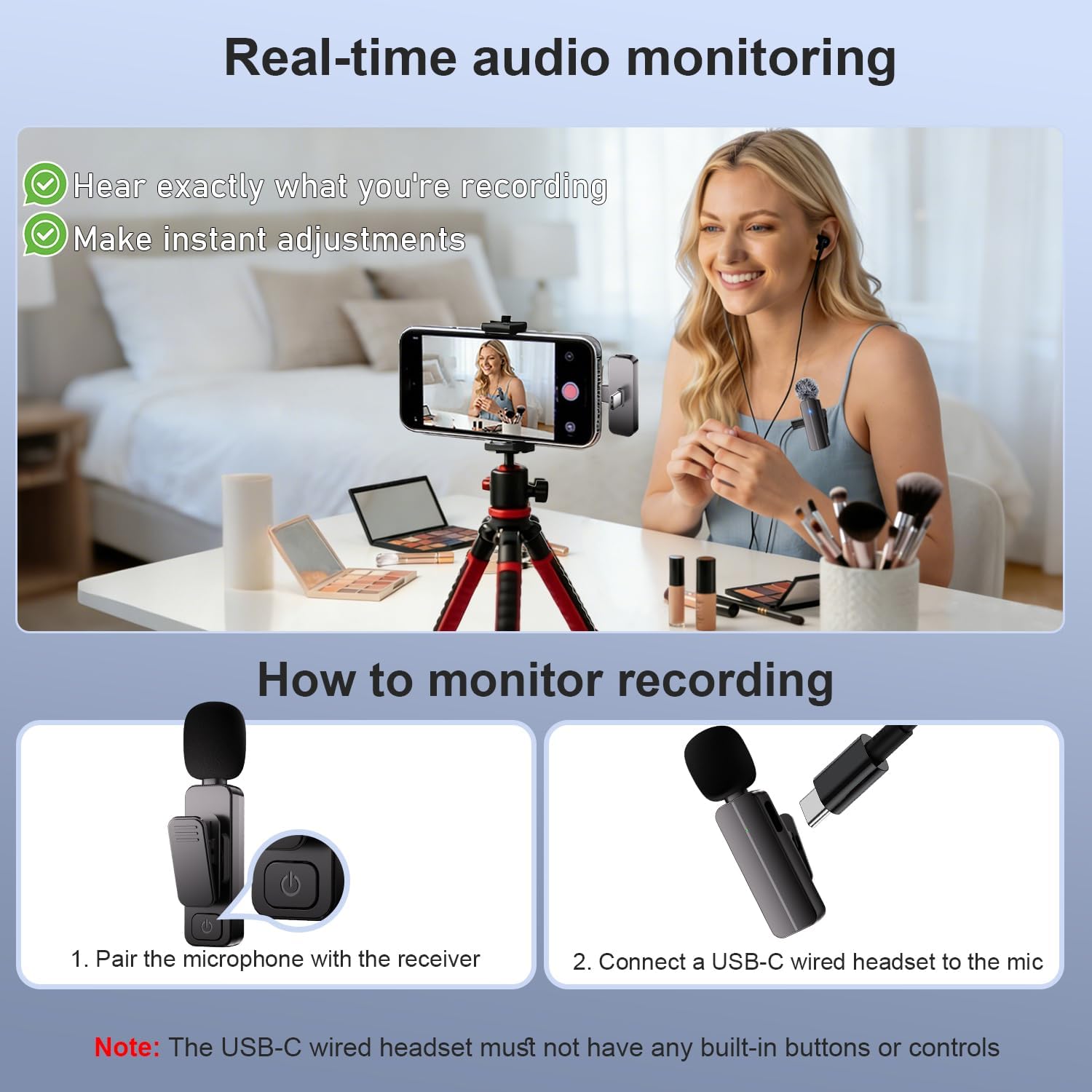 2-Pack Wireless Mini Lavalier Lapel Microphone for iPhone,Android Phone(2 in 1) w/ Case - 65ft Cordless Clip on Dual Mics with Noise Reduction 6H Working Time for Video Recording Vlogging, YouTube - Image 7