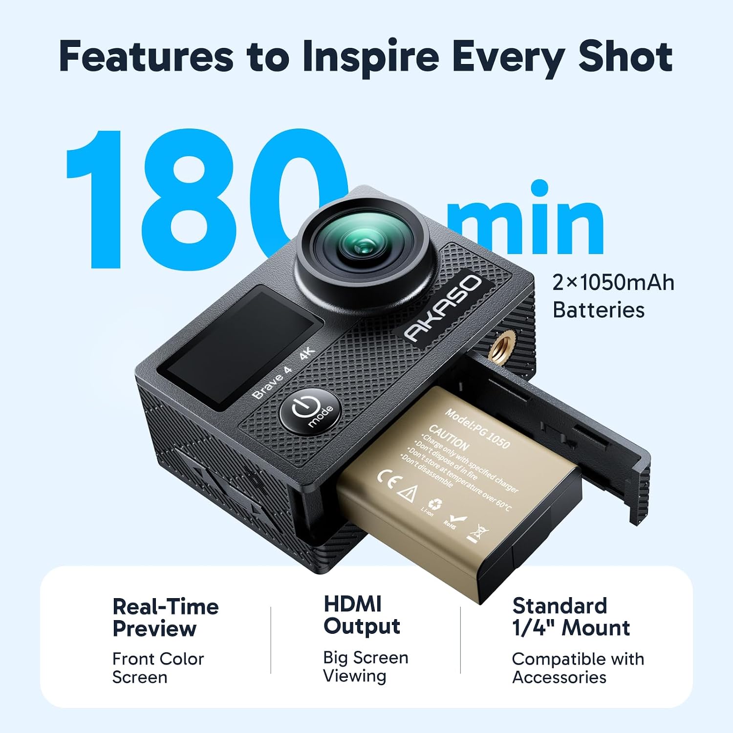 AKASO Brave 4 Action Camera 4K 30fps with 64GB MicroSD U3 Card Bicycle Helmet Accessories Kit Bundle, 20MP Ultra HD 131FT Waterproof Underwater Camera EIS WiFi Remote Control 5X Zoom Sport Cameras - Image 8