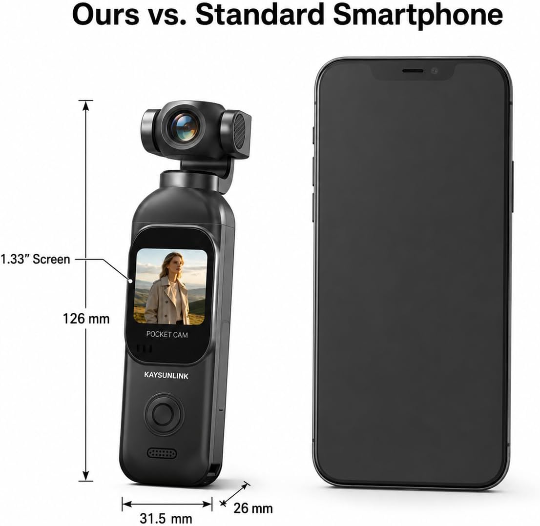 Kaysunlink 1080P Vlogging Camera with 270°Rotatable Lens, Handheld POV Pocket Camera with Touch Screen & WIFI, 5 Hours Power, One-button Recording Camcorder with 64GB Card for Daily Use, Travel, Black - Image 2