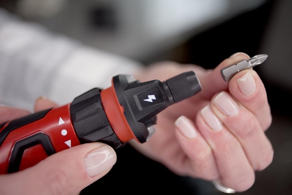 SKIL Rechargeable 4V Cordless Screwdriver with Circuit Sensor Technology, Includes 9pcs Bit, 1pc Bit Holder, USB Charging Cable - SD561201, Red - Image 6