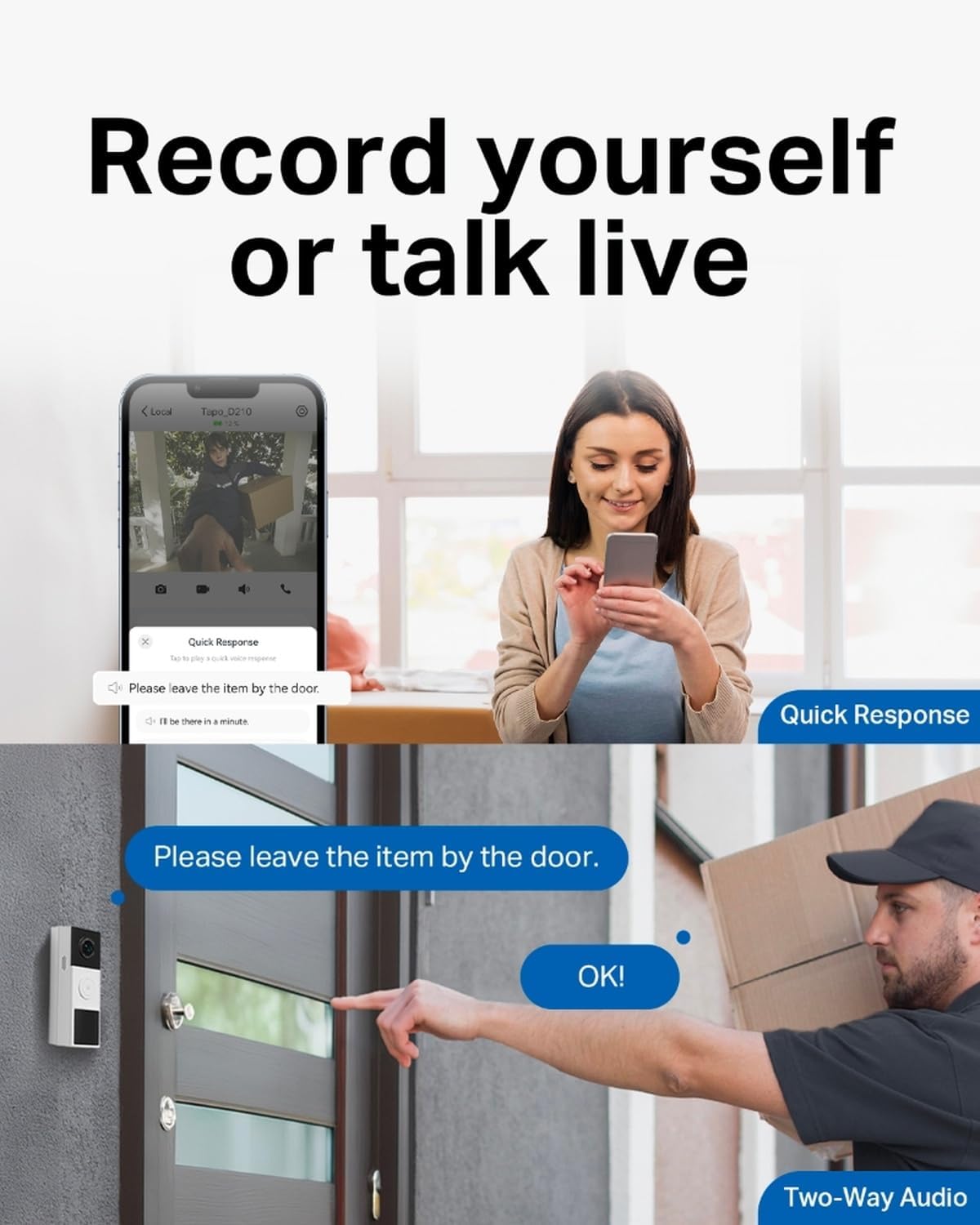 Tapo 2K Wireless Smart Video Doorbell w/Chime, 160° Ultra-Wide View, D210 - Image 7