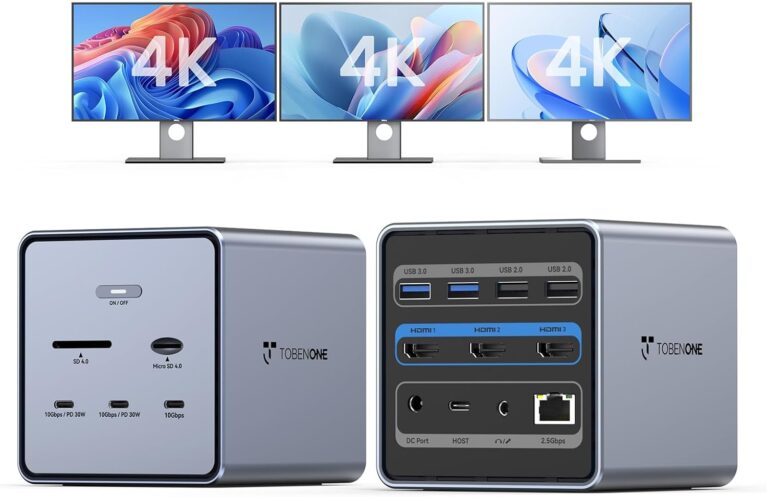 TobenONE 16-in-1 Laptop Docking Station Triple 4K Monitor,150W Power Supply