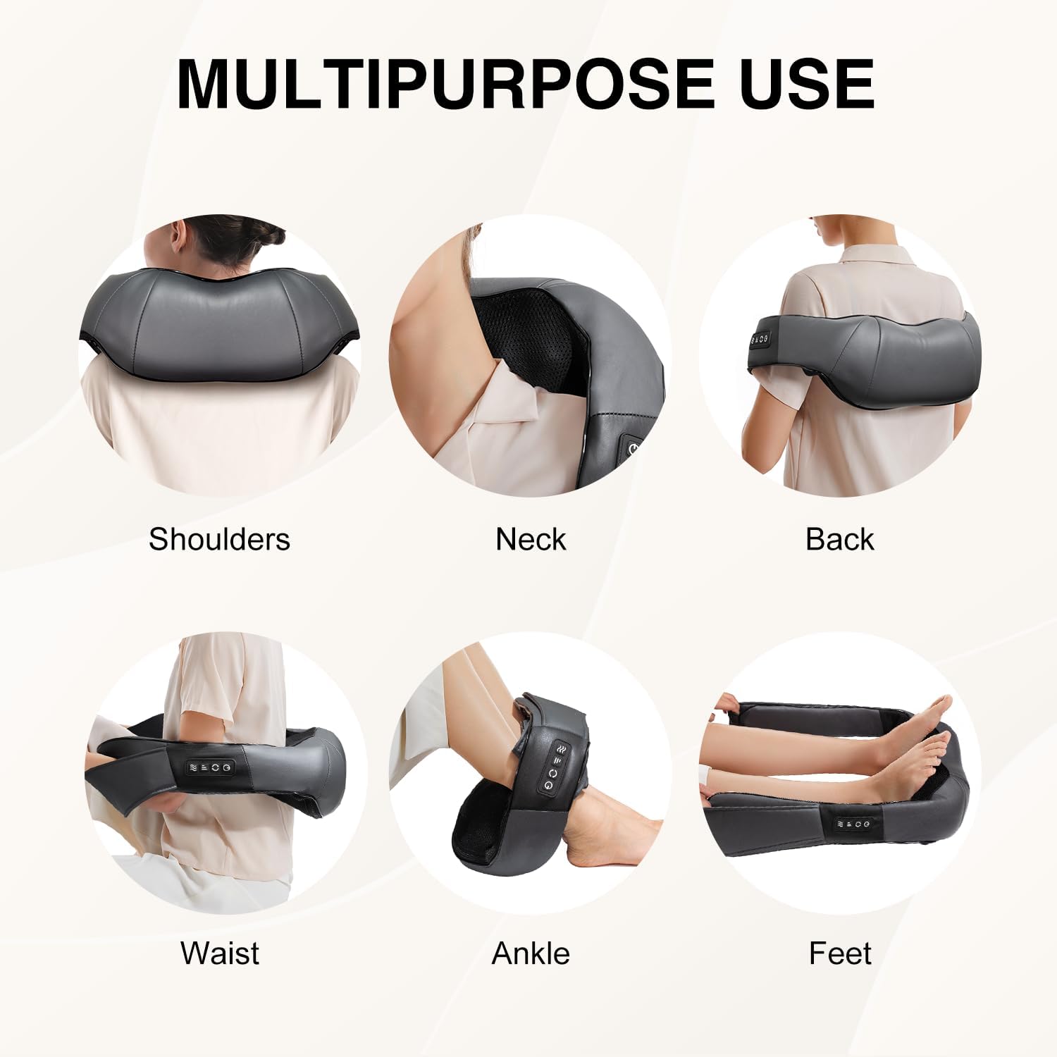 Nekteck Shiatsu Neck Massager with Heat for Pain Relief, Gray, NOT Cordless - Image 6