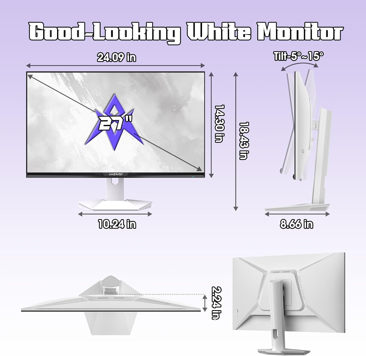 Amzfast 27" White Gaming Monitor, WQHD 2560x1440 200Hz Fast IPS 1ms HDR400 - Image 9