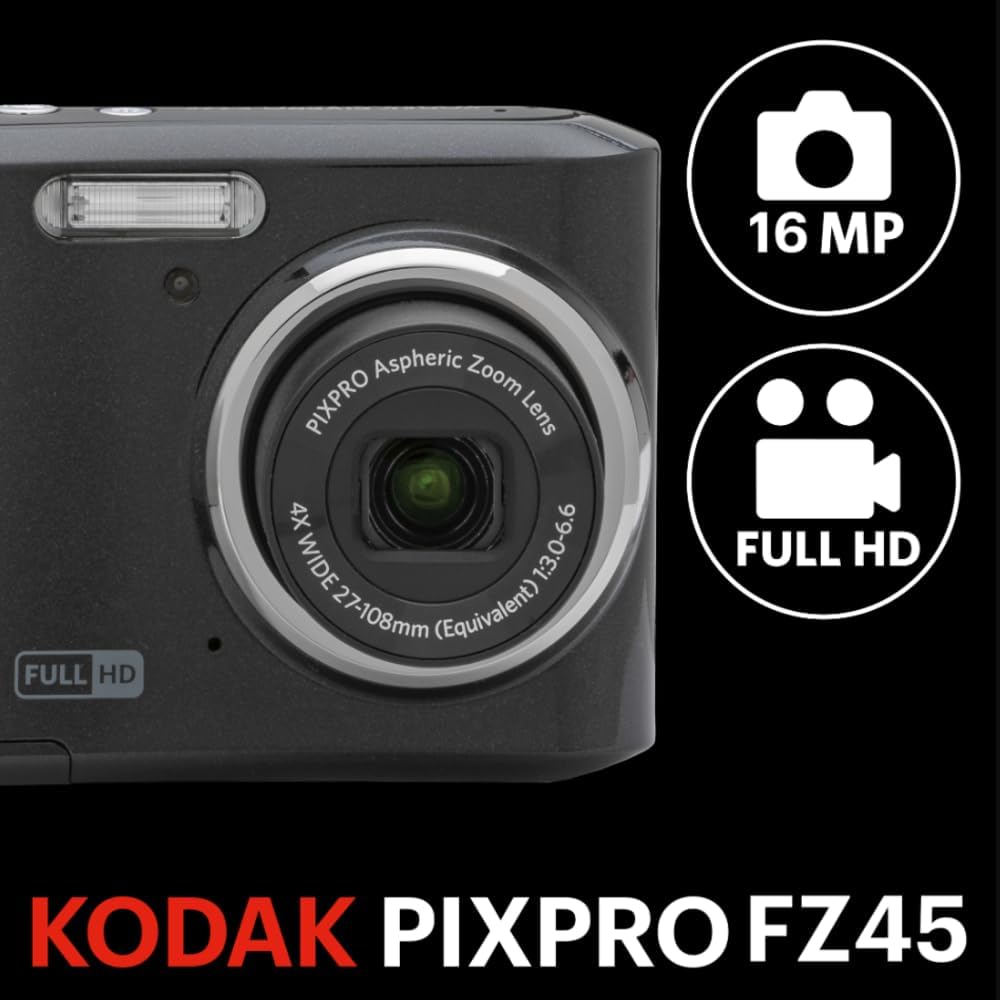 KODAK PIXPRO FZ45 16MP Compact Digital Camera, 4X Optical Zoom, AA, Black - Image 2