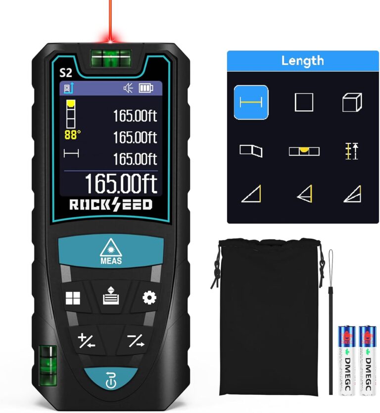 Laser Measuring Tool 165ft, RockSeed Laser Measure with Rotatable HD IPS Color Screen, 12 Measurement Modes, 3 Leveling Modes, 5 Units Switchable, for Stake Marking/Distance/Area/Volume