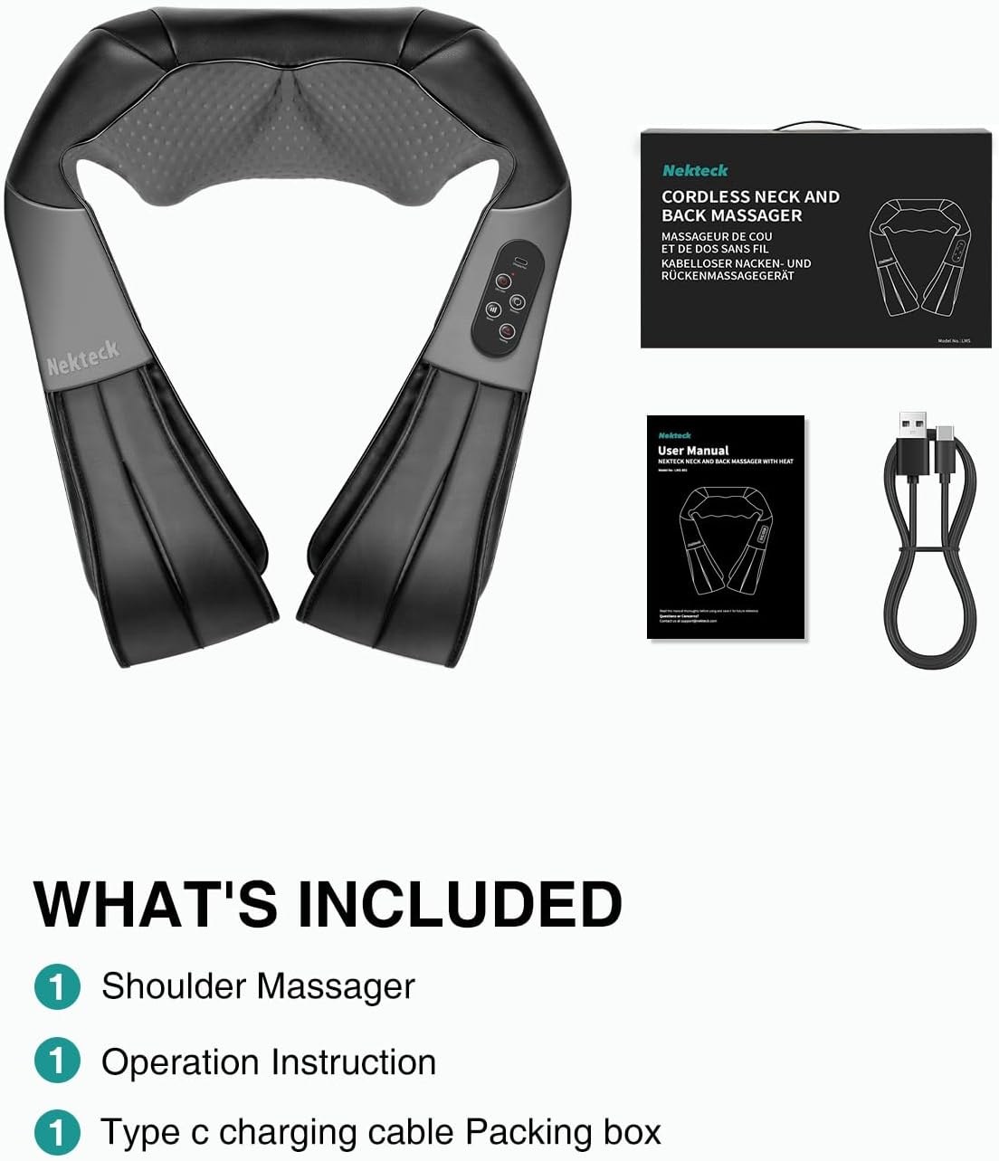 Nekteck Shiatsu Neck Massager with Heat, 2026 Upgraded Cordless Massage - Image 9
