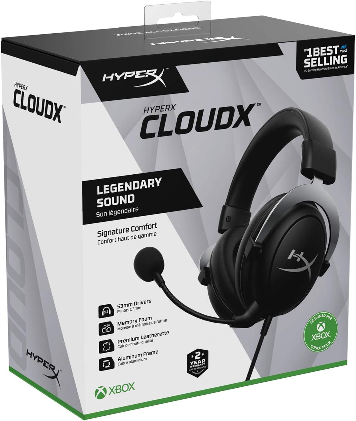 HyperX CloudX, Official Xbox Licensed Gaming Headset, Compatible with Xbox One and Series X|S, Memory Foam Ear Cushions, Detachable Noise-Cancelling Mic, in-line Audio Controls,Black/ Silver - Image 7