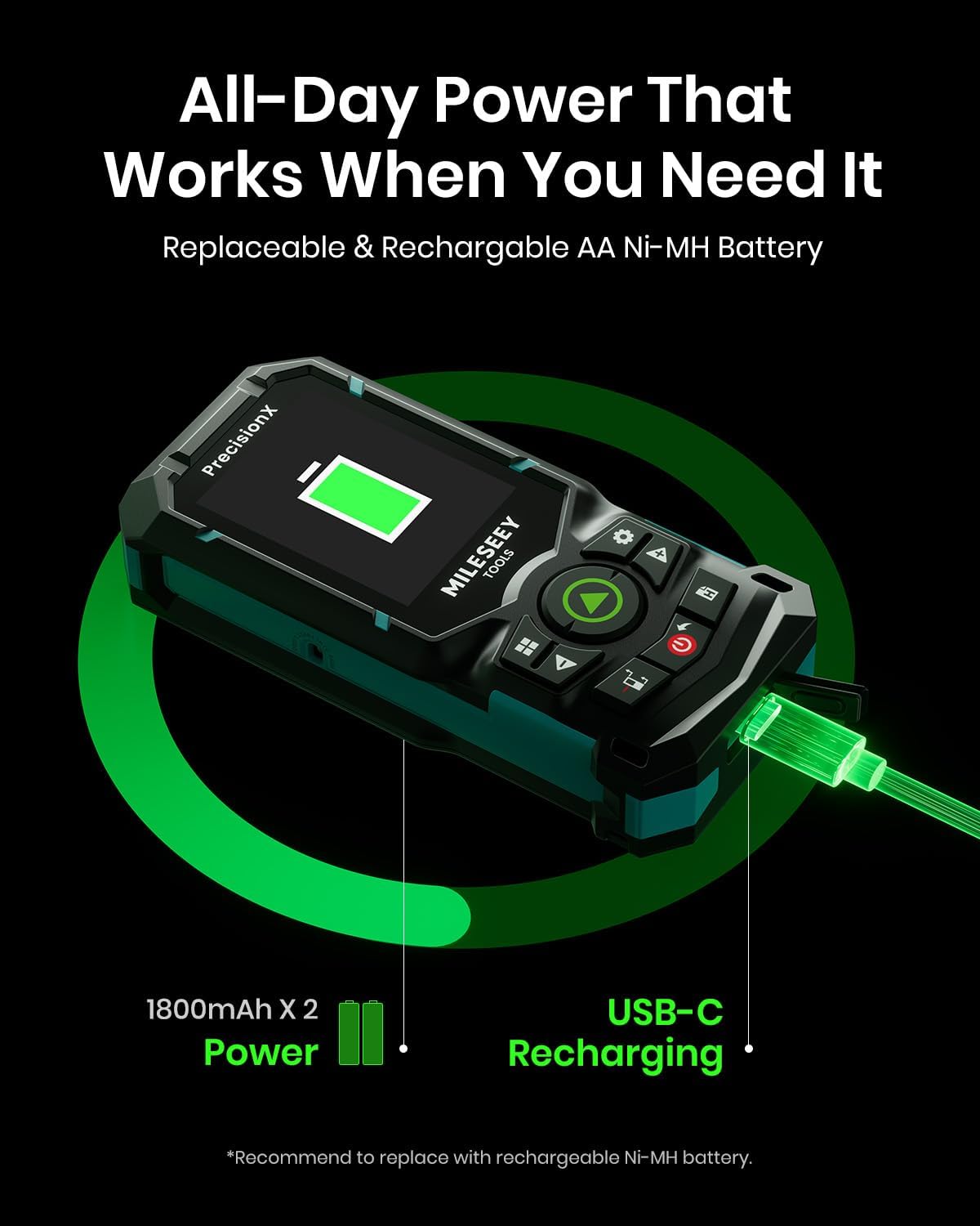 MILESEEY S50 Green Laser Distance Meter, 400 ft Laser Measure, P2P - Image 8