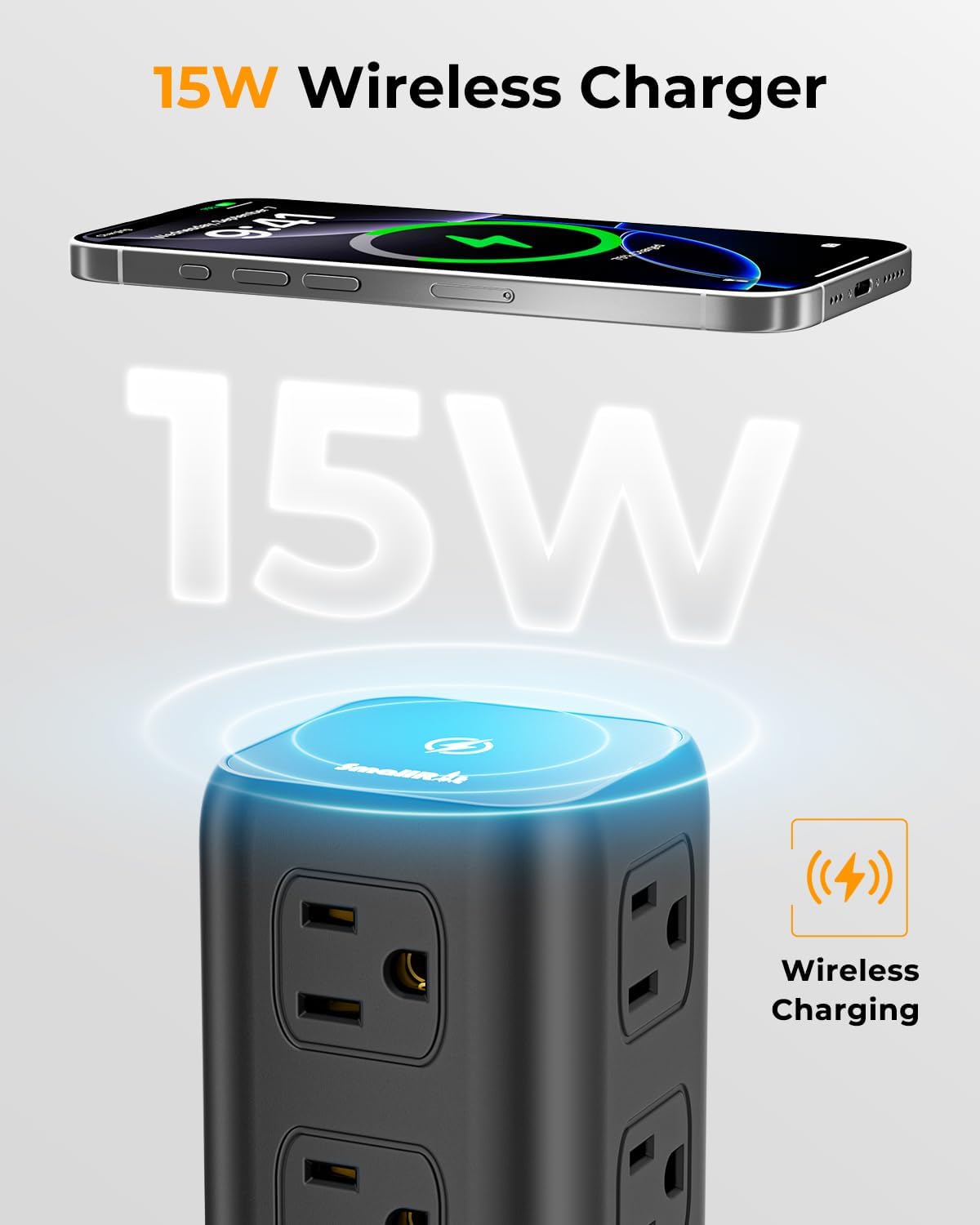 Power Strip with 12 Outlets 4 USB (1 USB C), 6.5Feet Extension Cord with Multiple Outlets, Charging Station, Power Strip Tower, Home Office Desk Supplies - Image 3