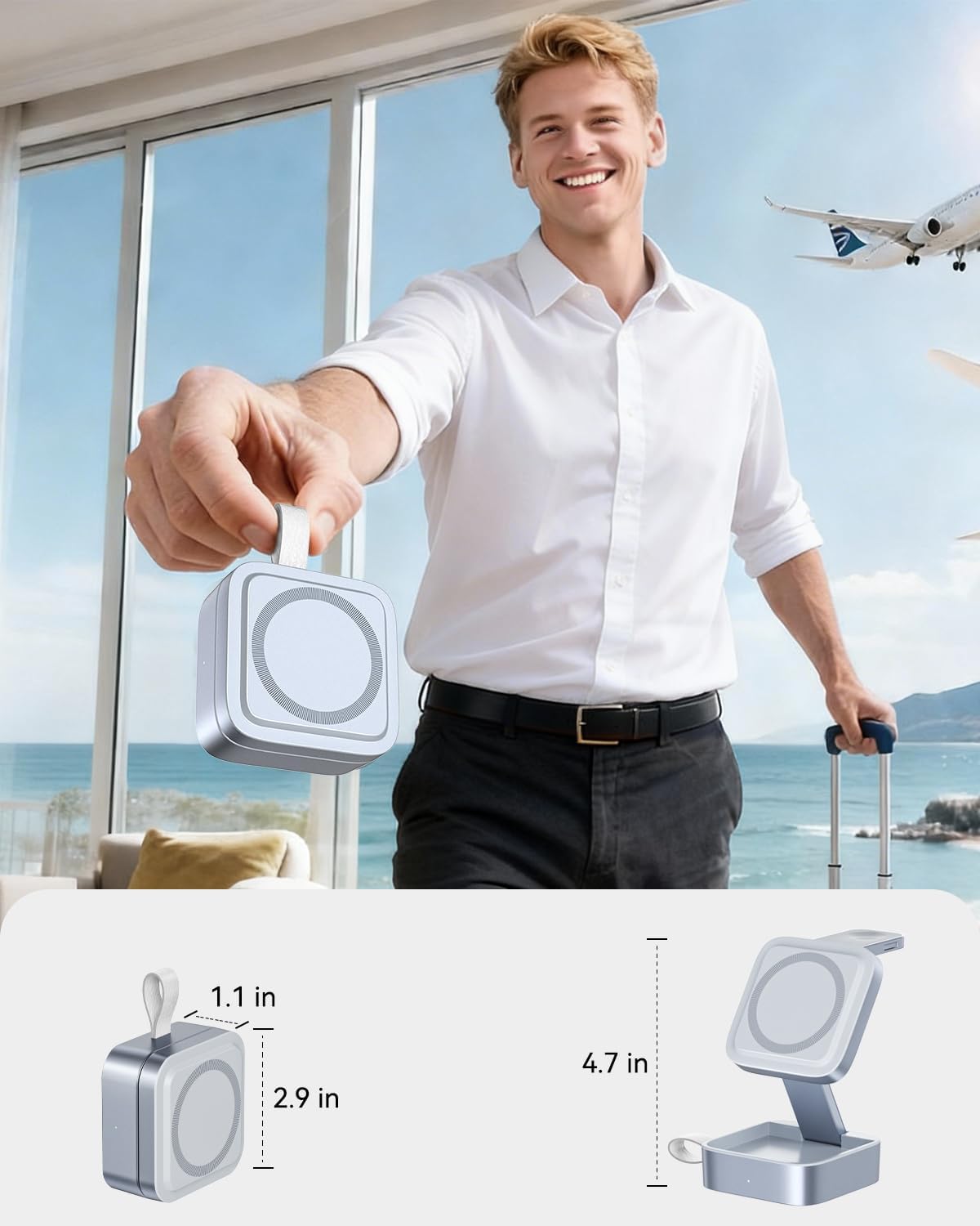 3 in 1 Wireless Charging Station for Apple Devices, Magnetic Foldable Travel Fast Charger Stand Compatible with MagSafe for iPhone Air/17/16/15/14/13/12 Series, Apple Watch & AirPods Pro/4/3/2-Blue - Image 2