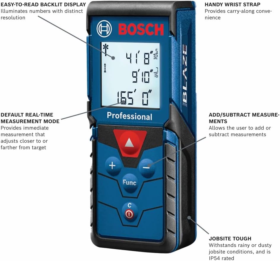 Bosch GLM165-40 Blaze Pro 165 Ft. Laser Measure, Laser Measuring Tool - Image 3