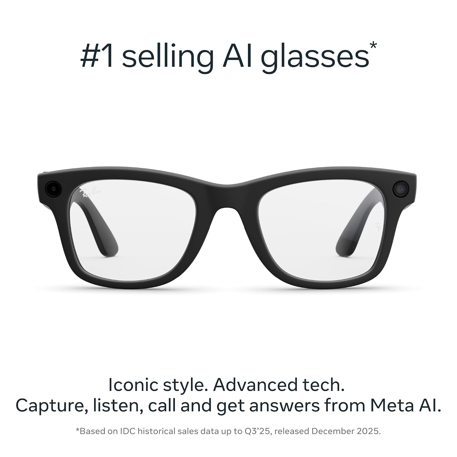 Meta Ray-Ban (Gen 2) Wayfarer Large Smart AI Glasses, Black, Clear Lenses - Image 2