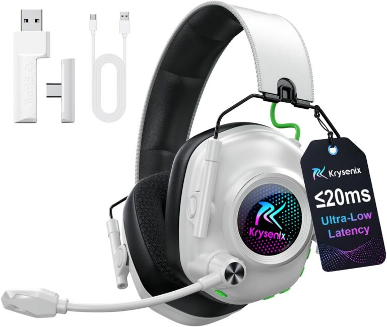 Krysenix Wireless Gaming Headset with Mic for PS5 & PC - White