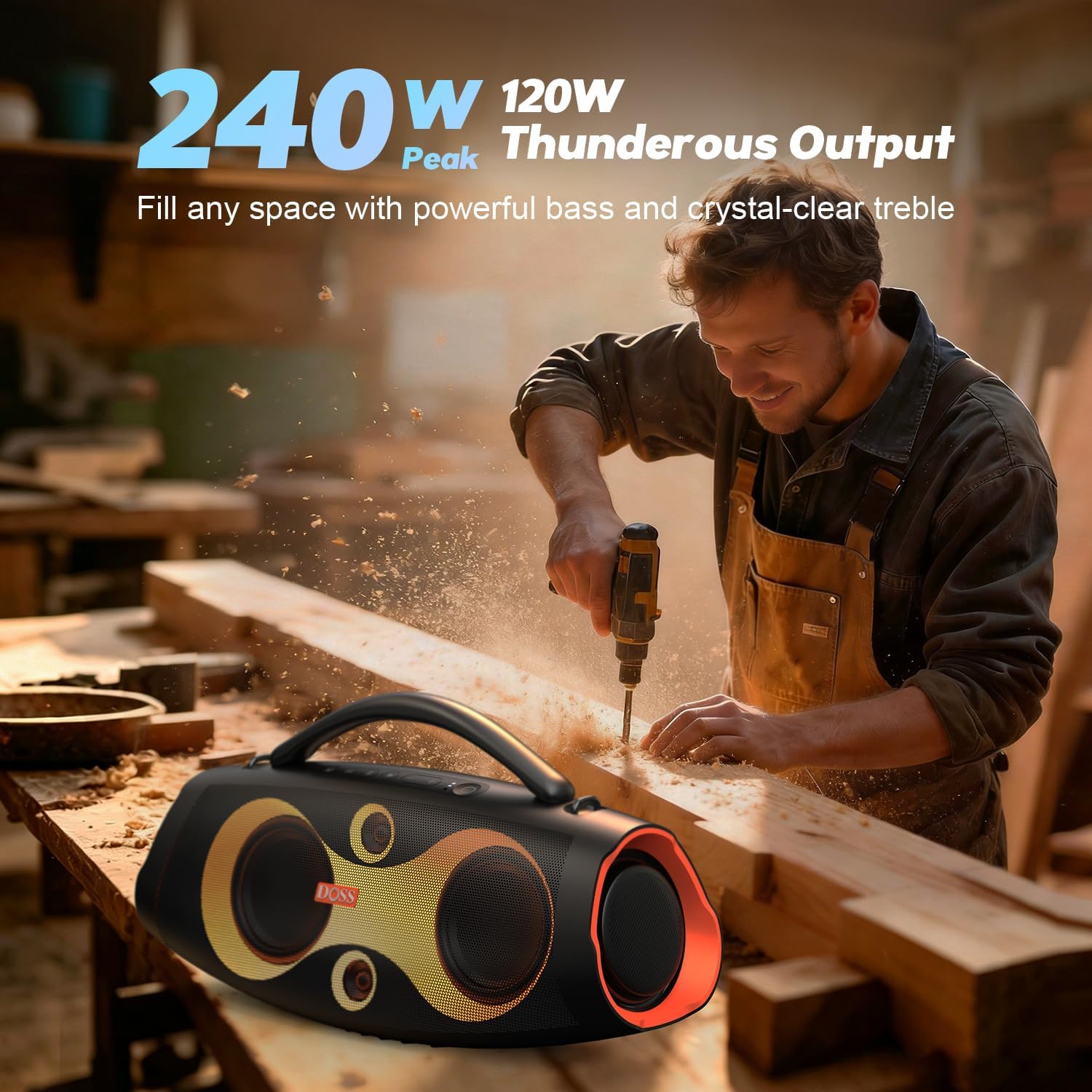 DOSS Extreme Boom Pro D200 - Portable Waterproof Speaker - Vivid Orange - Image 3
