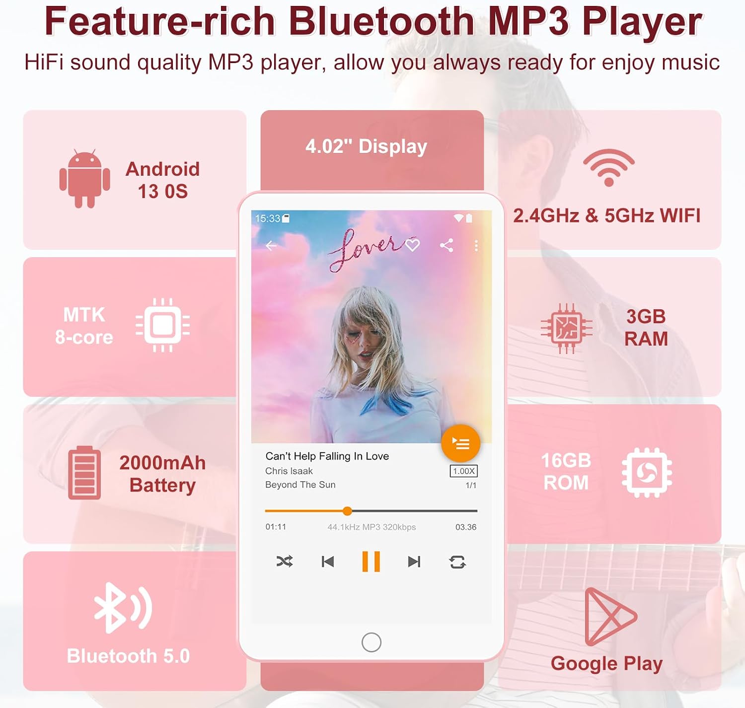 Android 13 MP3 Player with Bluetooth & WiFi, Spotify & Parental Control 16G - Image 4