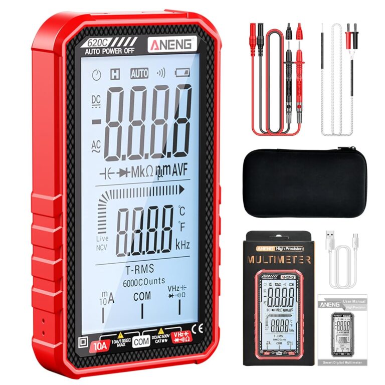 Digital Multimeter Tester, Smart Multimeter with Auto Ranging Digital Voltmeter Measures Voltage Current Resistance Continuity Capacitance Temperature for Electricians,DIY (620C Red)