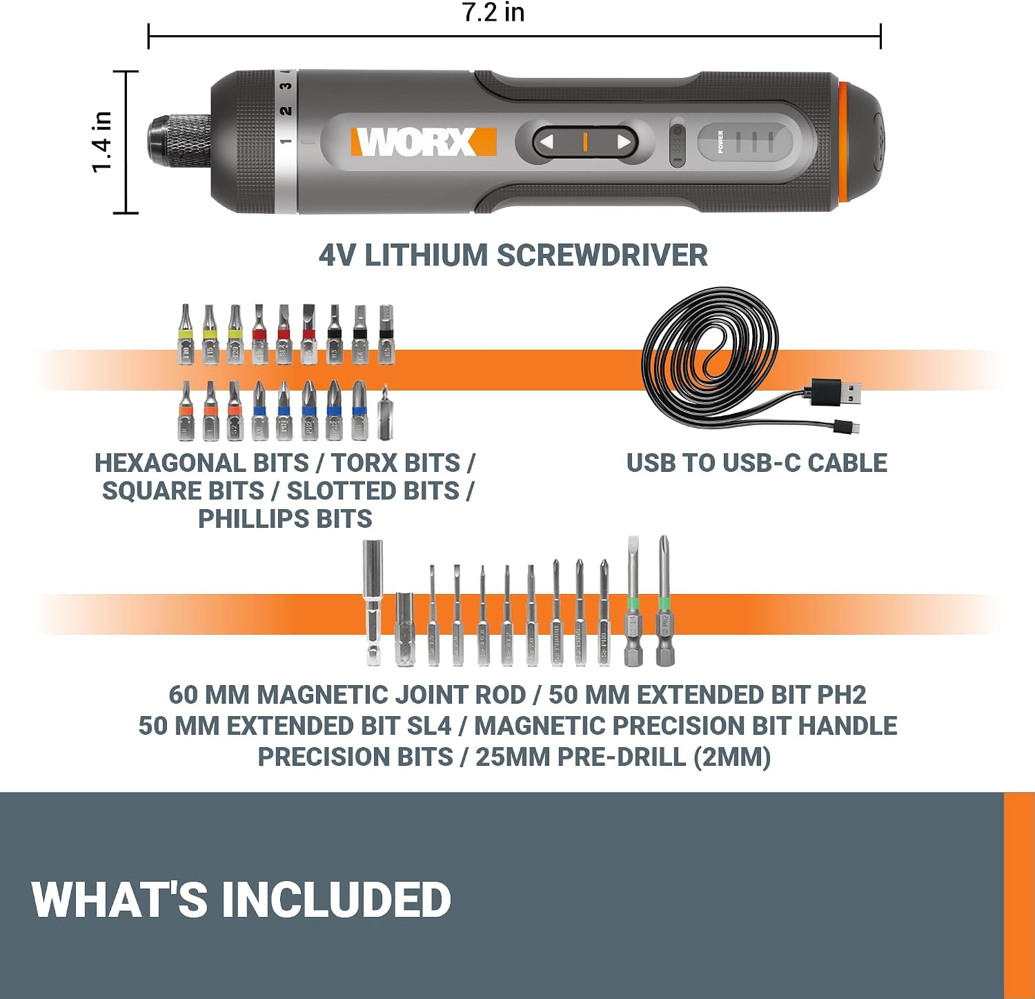 WORX Cordless Screwdriver, 4V 30-Piece Accessory Kit, WX242L - Image 6