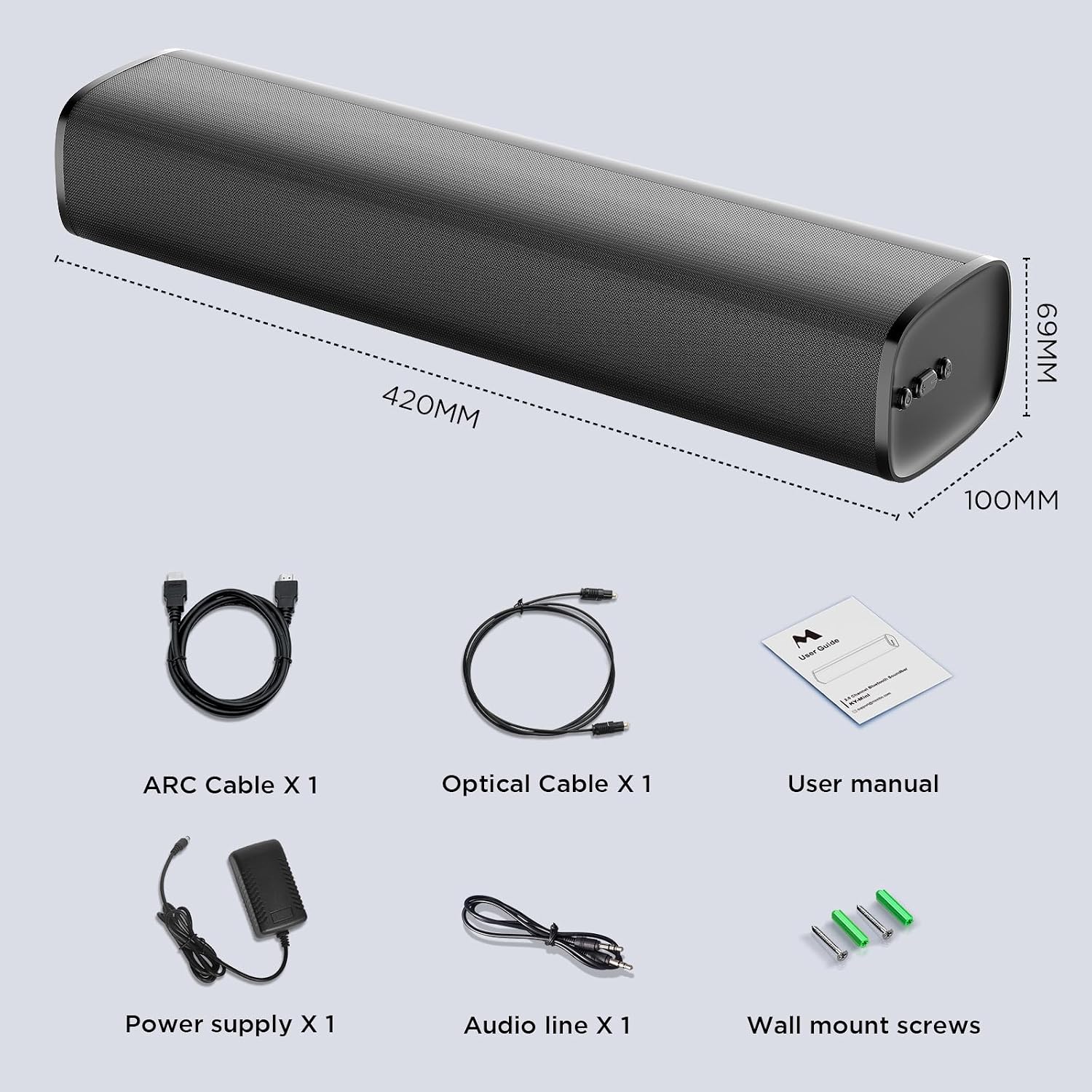 MZEIBO Sound Bar,50W for Smart TV Bluetooth 5.3 Speaker 17 Inch TV Speaker with ARC/Optical/AUX Connections - Image 6