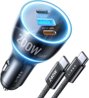 LISEN 200W Car Charger USB C Fast C...