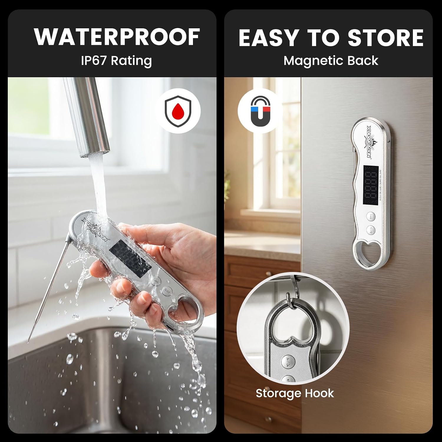 0.3s Fast Read Meat Thermometer – USB-C Rechargeable, Silvery - Image 5