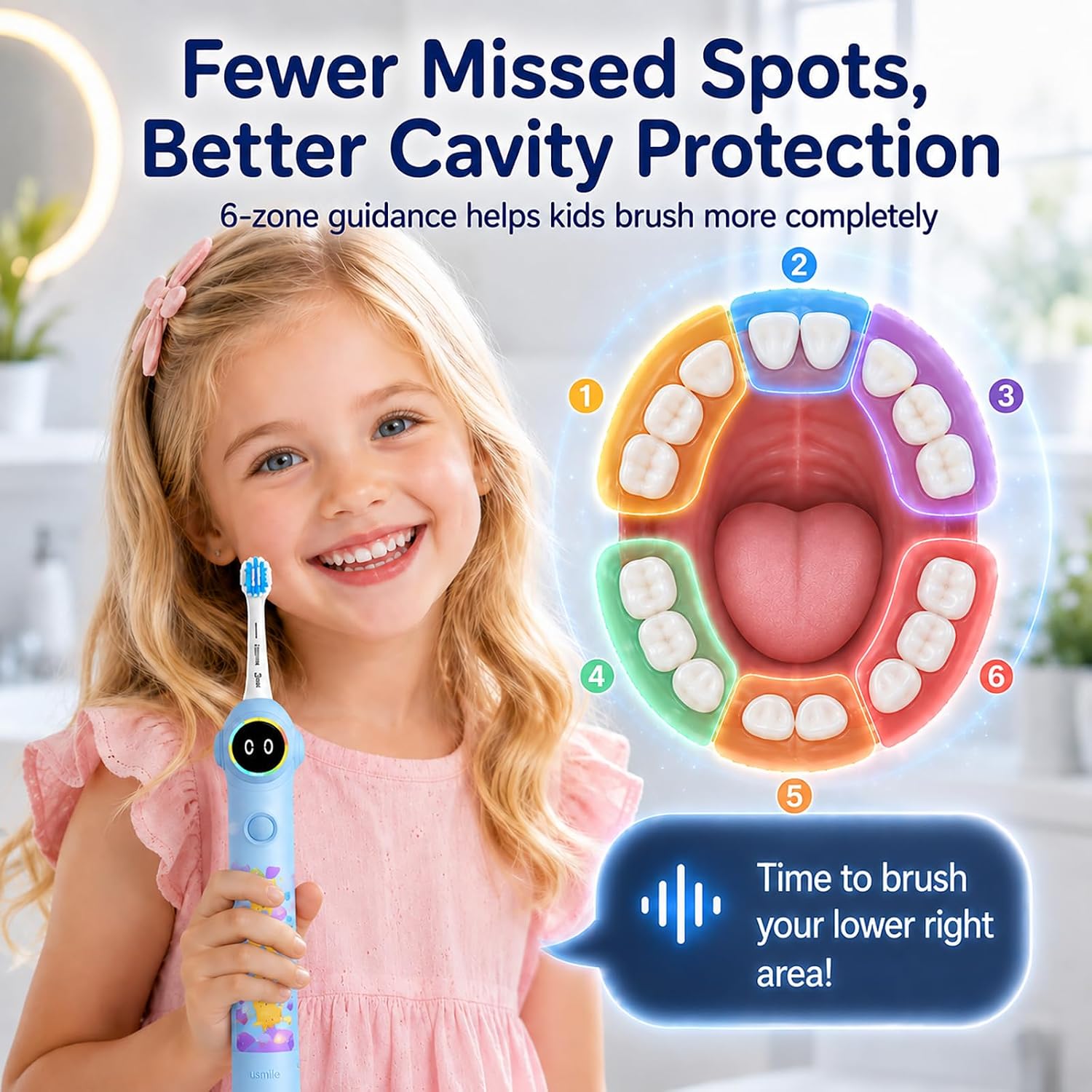 usmile Q30 Kids Smart Toothbrush, Voice-Guided Coaching, Ages 3-8 (Blue) - Image 4