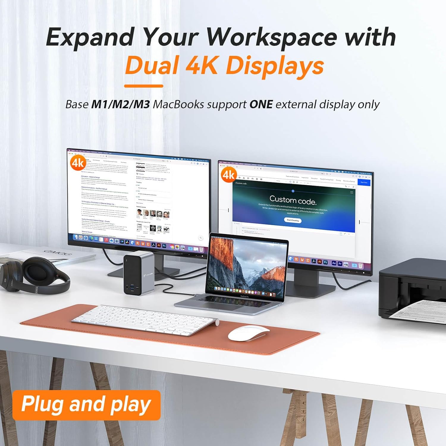 TobenONE 15-in-2 MacBook Pro Docking Station, Dual 4K Monitor, Plug & Play - Image 3