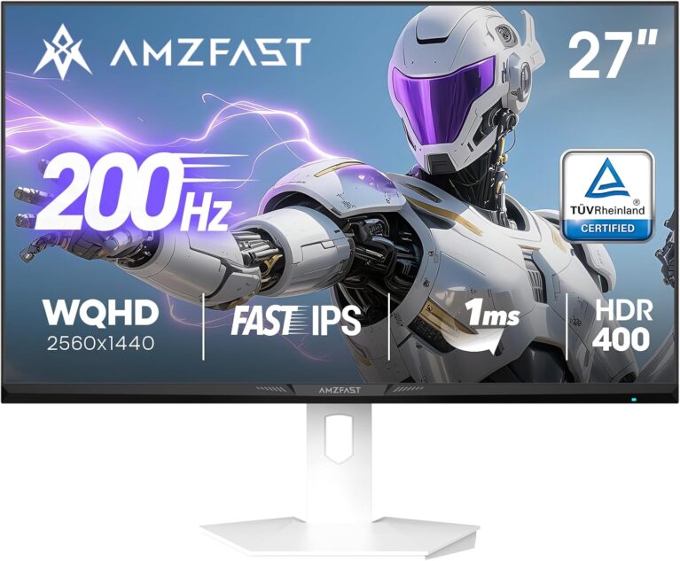 Amzfast 27" White Gaming Monitor, WQHD 2560x1440 200Hz Fast IPS 1ms HDR400