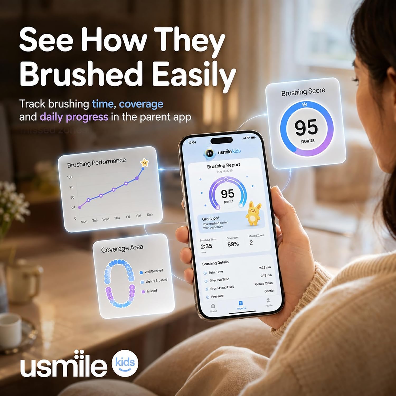 usmile Q30 Kids Smart Toothbrush, Voice-Guided Coaching, Ages 3-8 (Blue) - Image 5