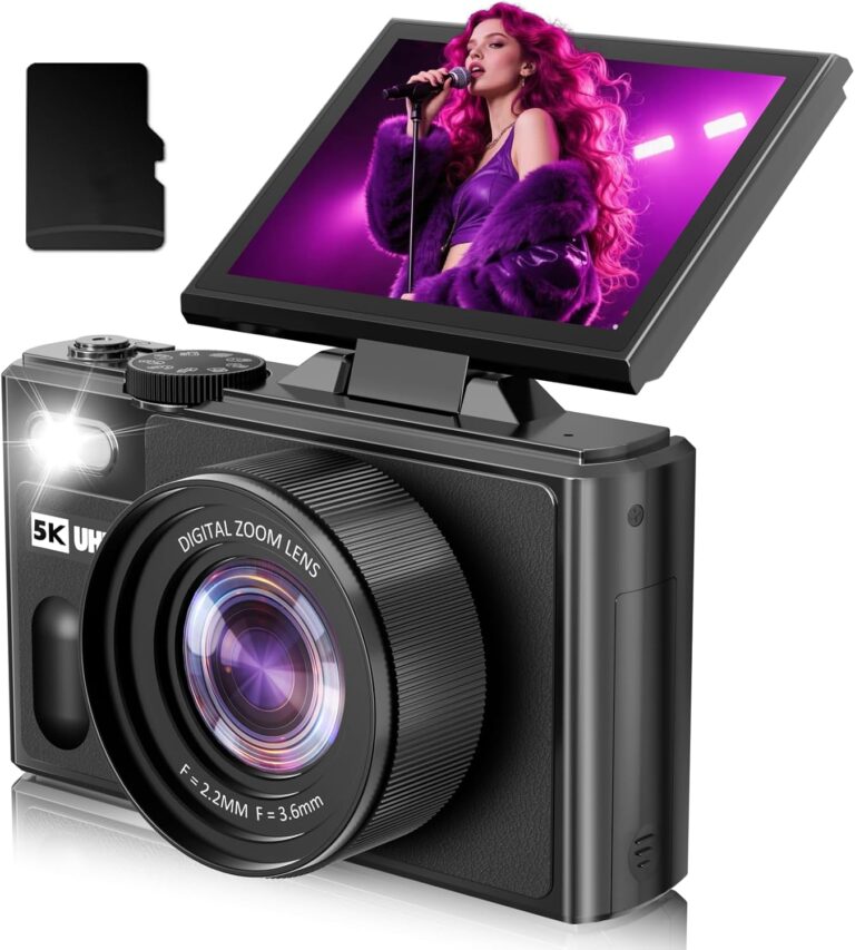 Digital Camera, 5K 80MP Digital Camera for Photography with 3" 180° Flip Screen with 18X Zoom, 64GB SD Card, Travel Camera for YouTube with Anti-Shake, Camera for Teens