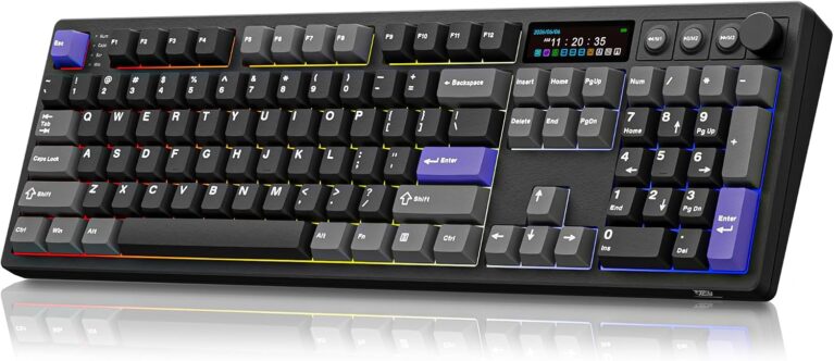 BOYI K104Pro Mechanical Keyboard with 2.2" Screen&Media Knob,QMK/VIA Custom BT5.0/2.4GHz/Type-C Gasket Mounted Hot Swap RGB Full Size Creamy Keyboard NKRO Gaming Keyboard (Black Gray)