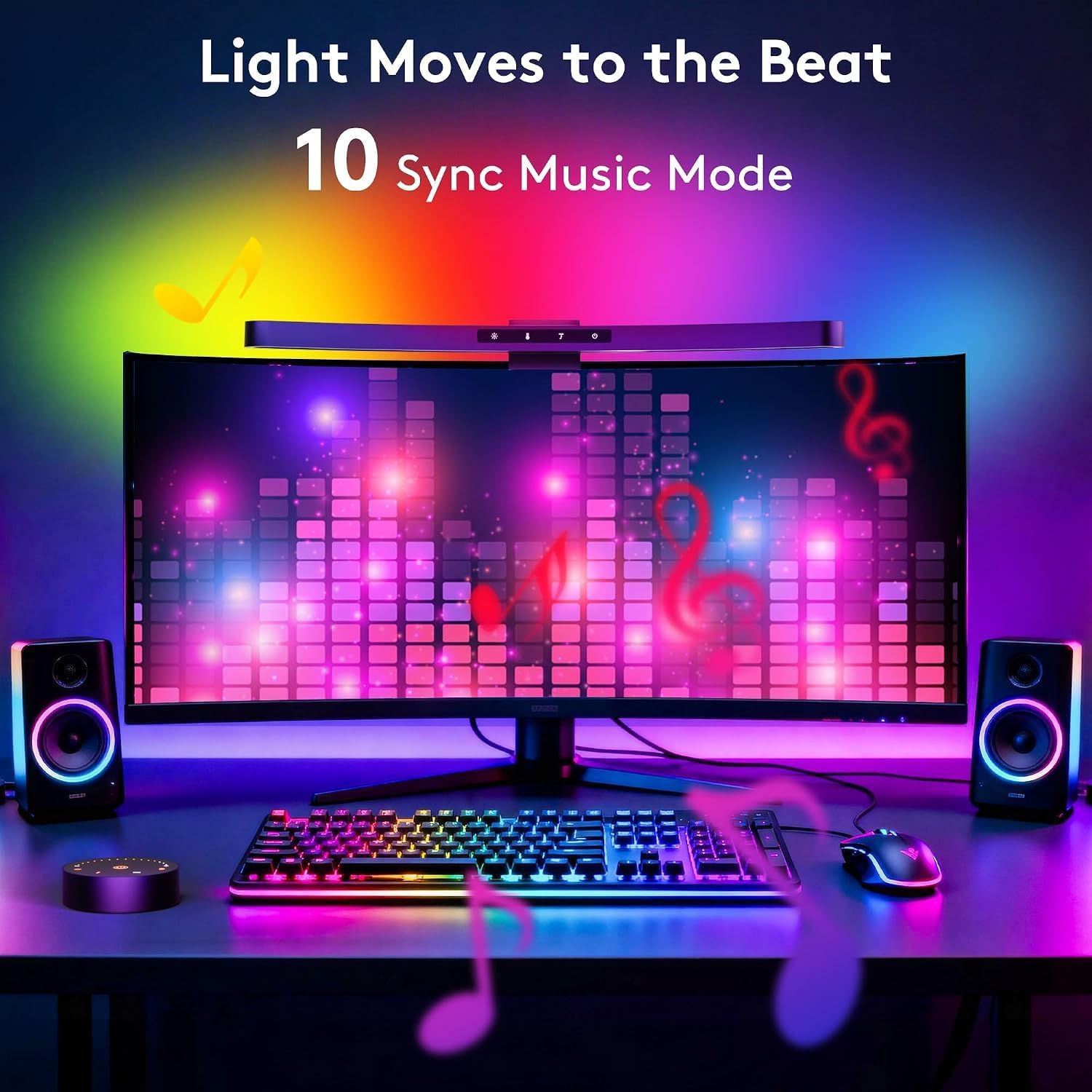 Quntis 17.7'' Curved Monitor Light Bar RGB Backlight with Music Sync, Black - Image 3
