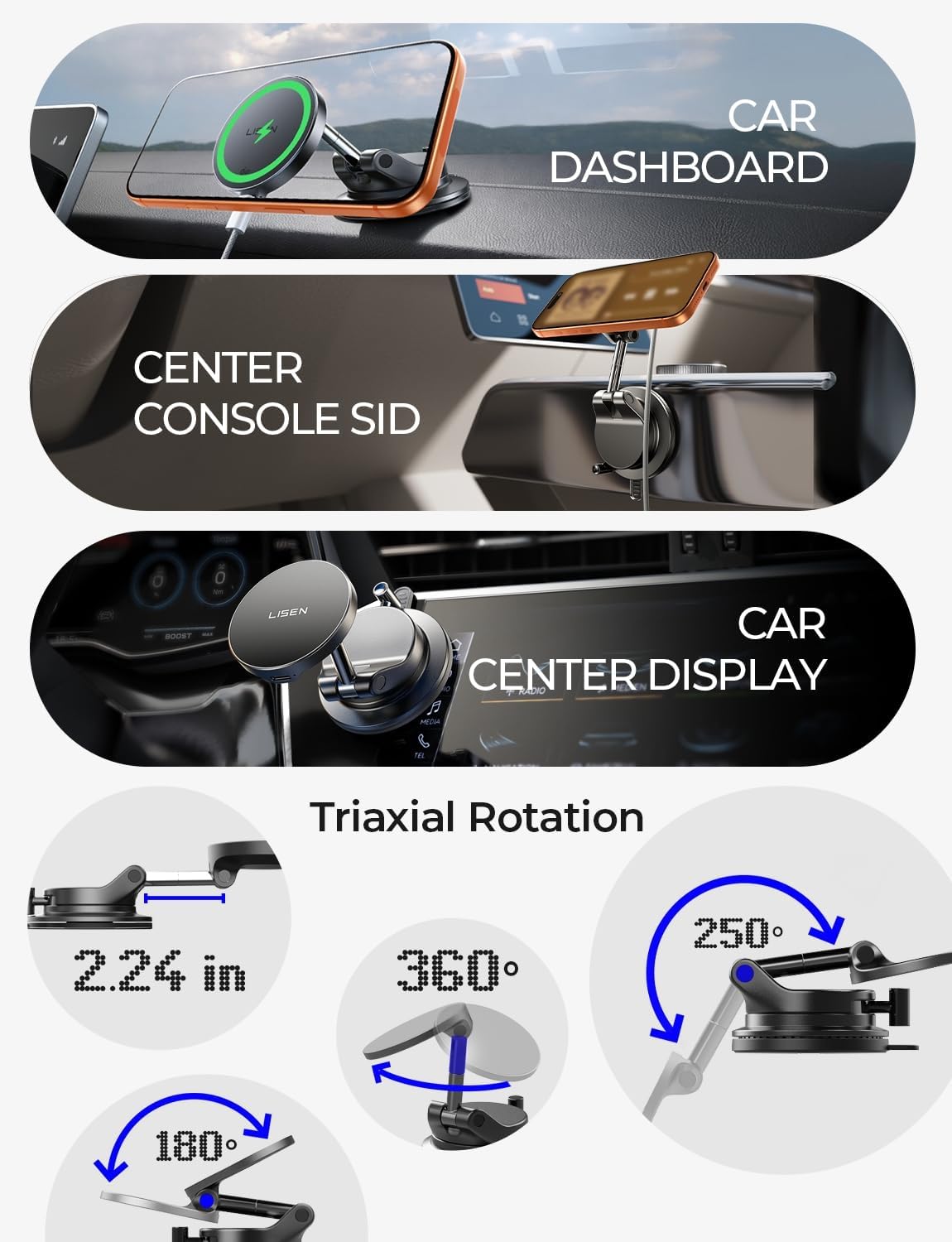 LISEN 15W Magsafe Car Mount Charger for iPhone 18 Pro Max, Magnetic Wireless Car Charger, Suction Phone Mount, Vacuum Magnetic Phone Holder for Carfor iPhone 18 Pro Max 17 16 15 14 13 12 Samsung Pixel - Image 5