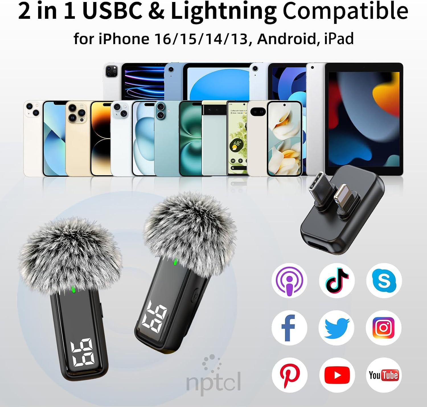 NPTCL 2 in 1 Wireless Lavalier Lapel Microphone for iPhone iPad Android - Image 7
