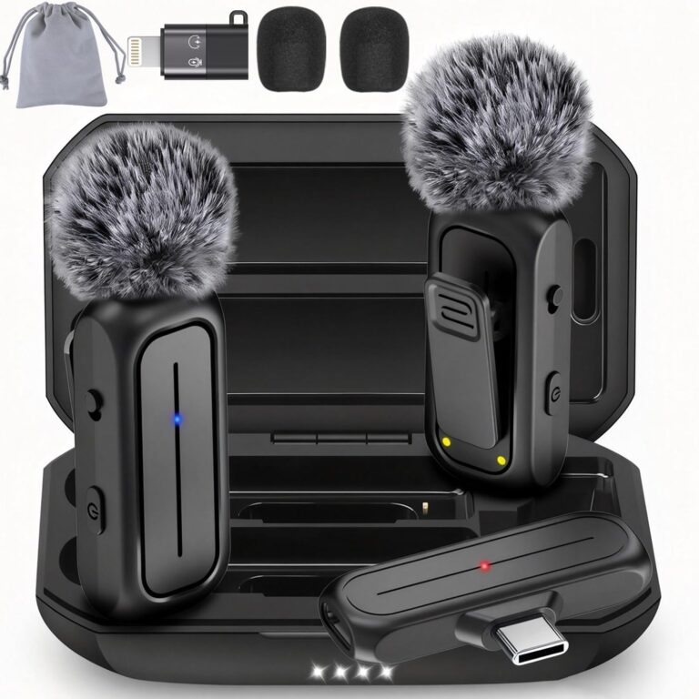 Wireless Mini Lavalier Microphone for iPhone, Android w/ Charging Case