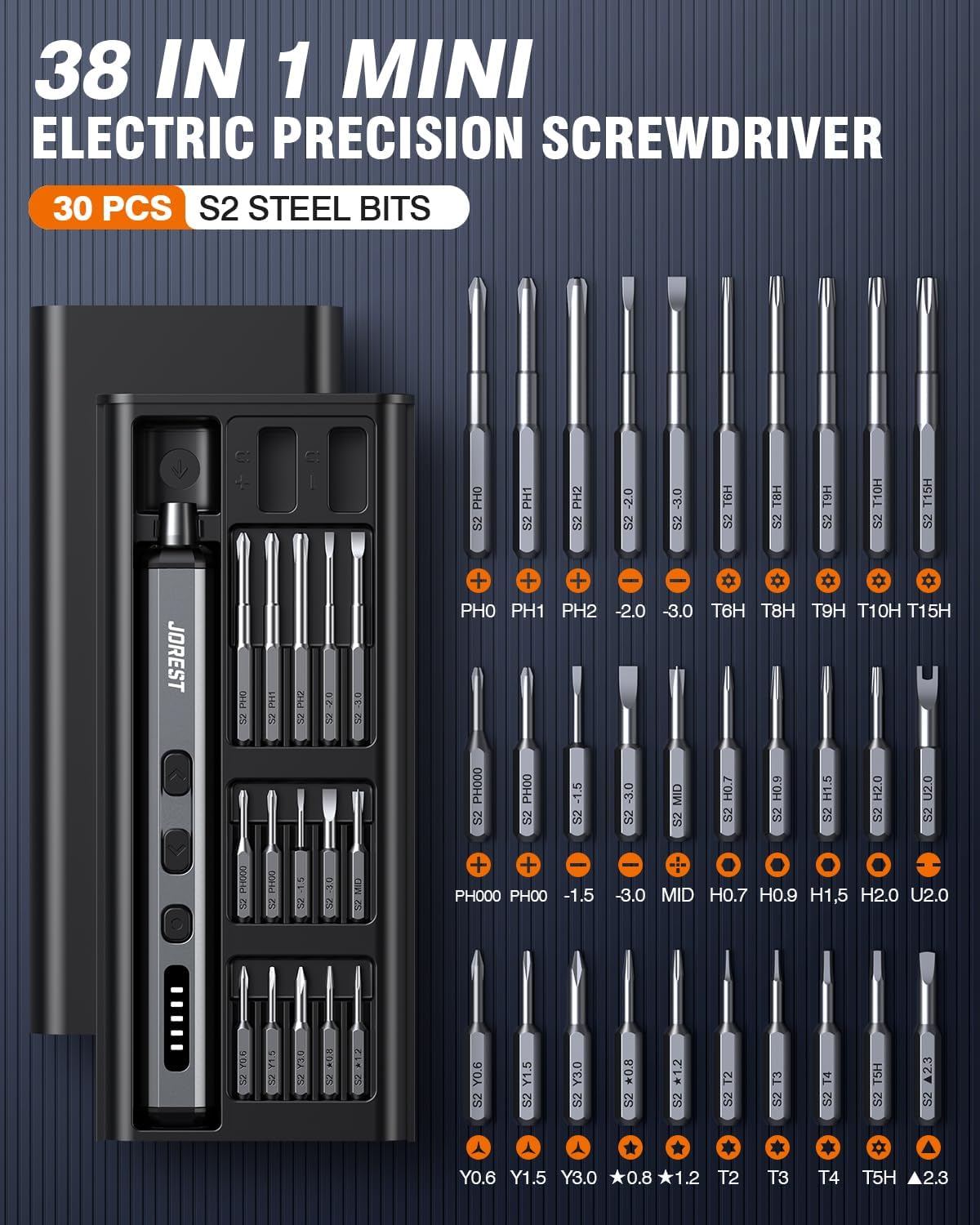 JOREST Mini Electric Screwdriver, Small Cordless Precision Screwdriver set with 38 Magnetic Bits, 5 Torque Settings, Repair Tool for iPhone, Laptop, Drone, Game Console, Camera; Gift for Father - Image 8