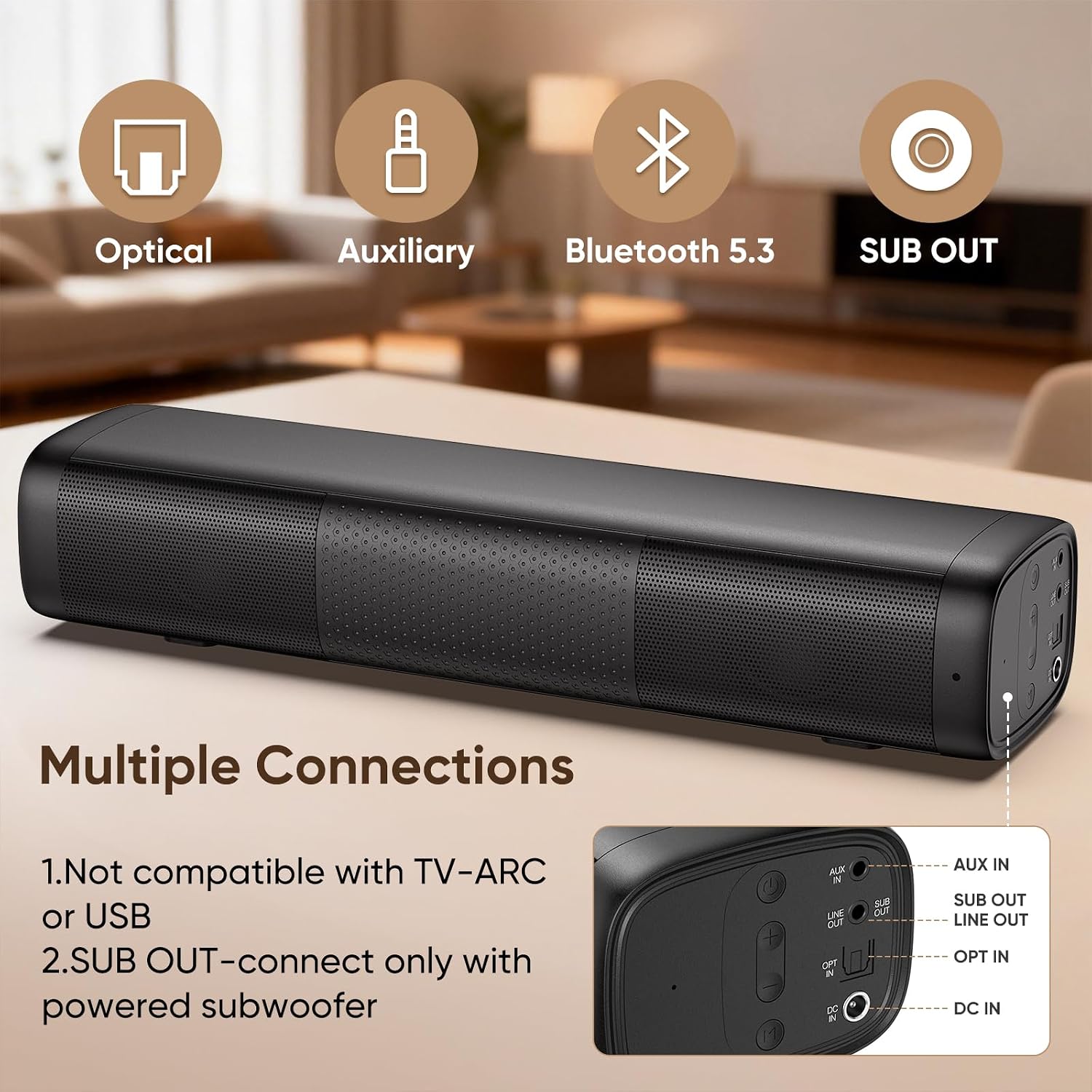 Saiyin 11.7-inch Sound Bar, Small Size & Big Power, Center-Channel Speakers - Image 3