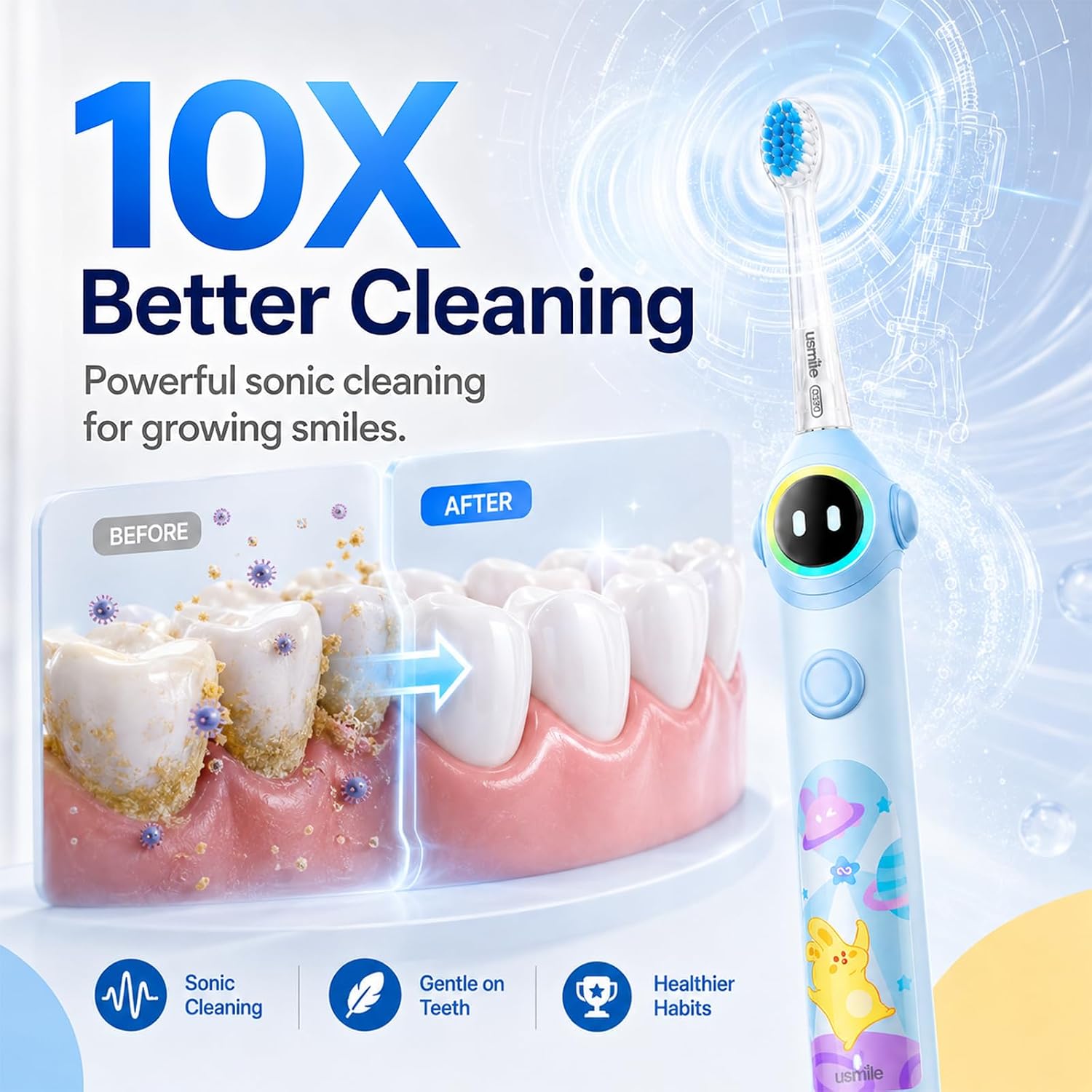 usmile Q30 Kids Smart Toothbrush, Voice-Guided Coaching, Ages 3-8 (Blue) - Image 2