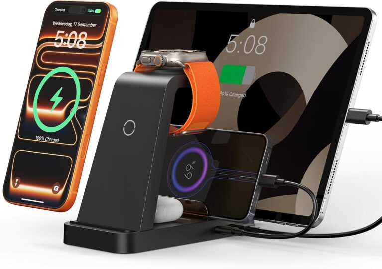 Wireless Charger for iPhone - 5 in 1 Charging Station for Multiple Devices Apple: Fast Wireless Charging Stand Dock for iPhone 17 16e 16 15 14 13 12 Pro Max Apple Watch Airpods