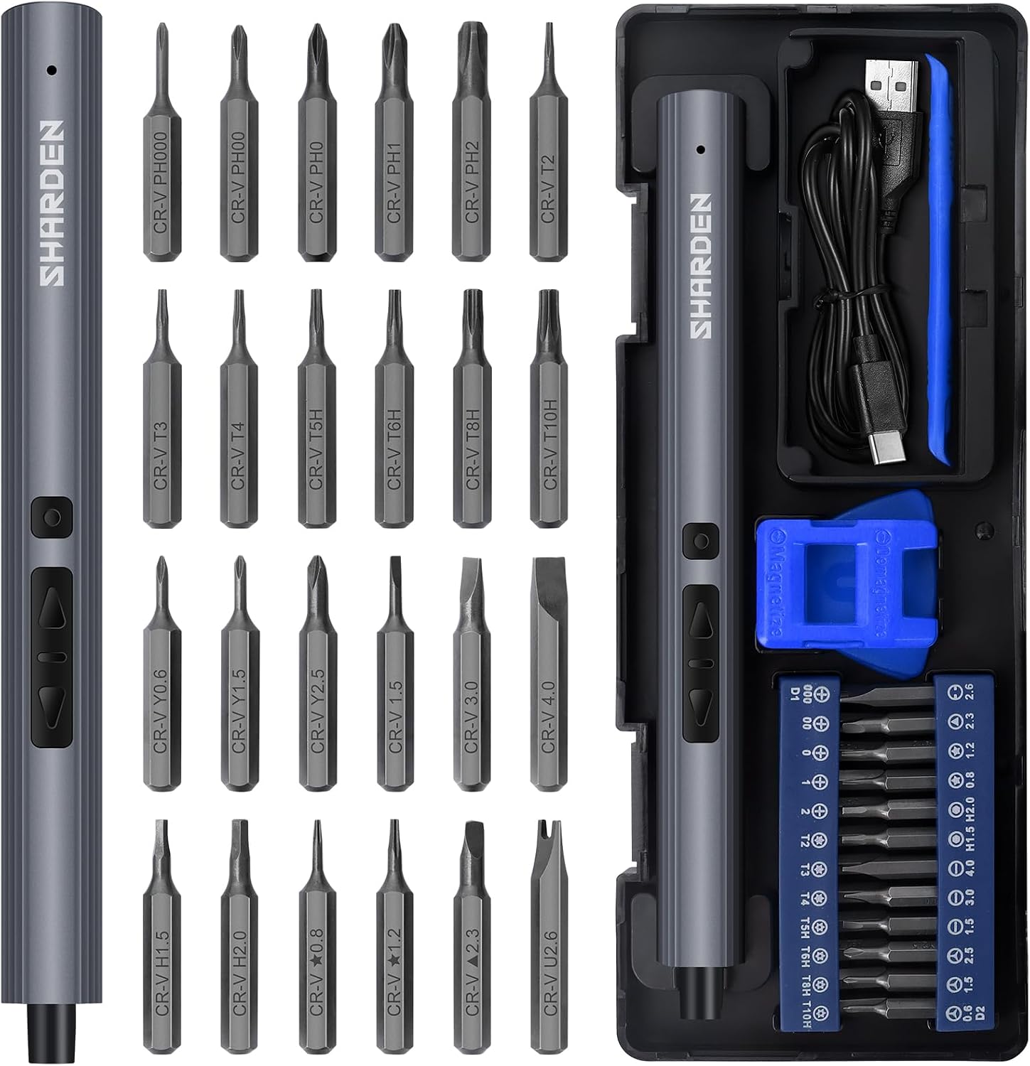 SHARDEN 29 IN 1 Mini Electric Screwdriver,Small Electric Screw Driver(Blue)