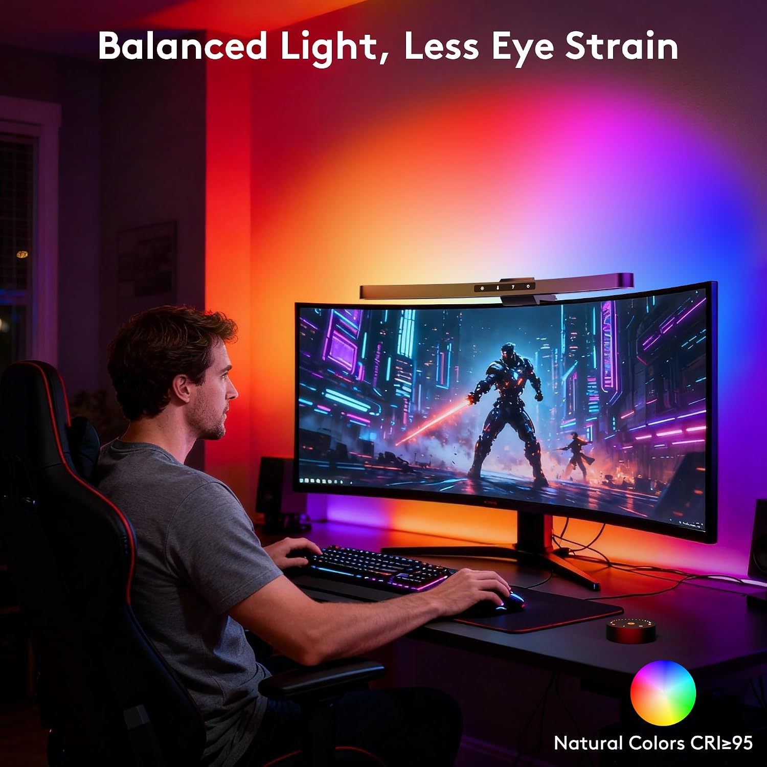 Quntis 17.7'' Curved Monitor Light Bar RGB Backlight with Music Sync, Black - Image 4