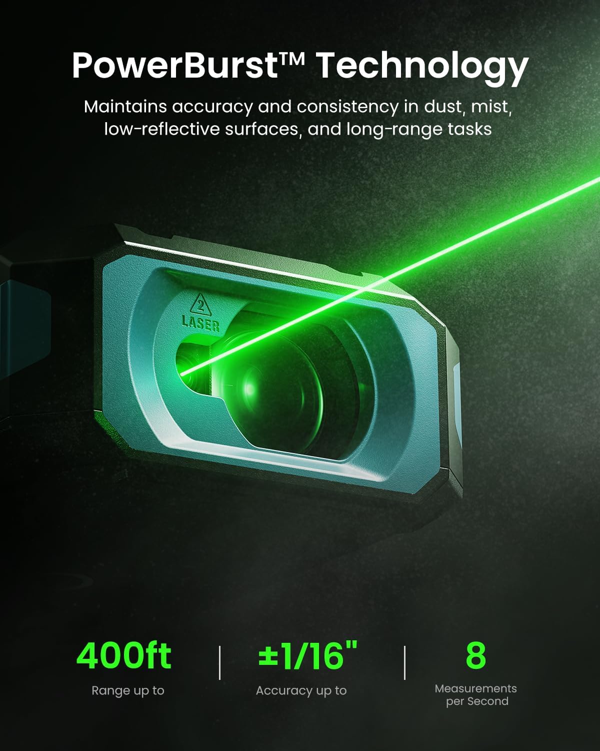 MILESEEY S50 Green Laser Distance Meter, 400 ft Laser Measure, P2P - Image 3