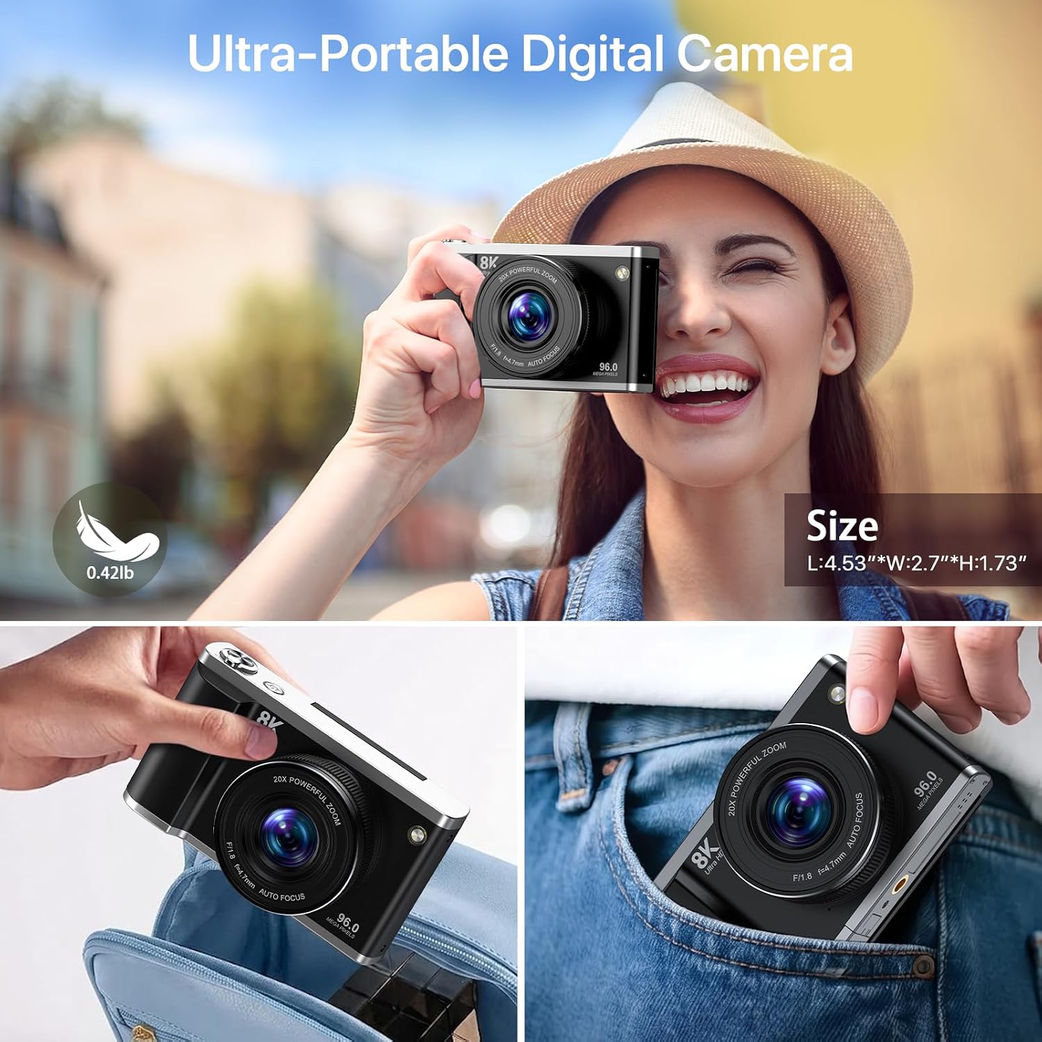 8K Digital Camera for Photography with WiFi 96MP Autofocus Vlogging Camera for YouTube Video 3.5'' 180°Flip Screen 20X Zoom Anti-Shake Compact Point and Shoot Cameras for Beginner Creator with SD Card - Image 8