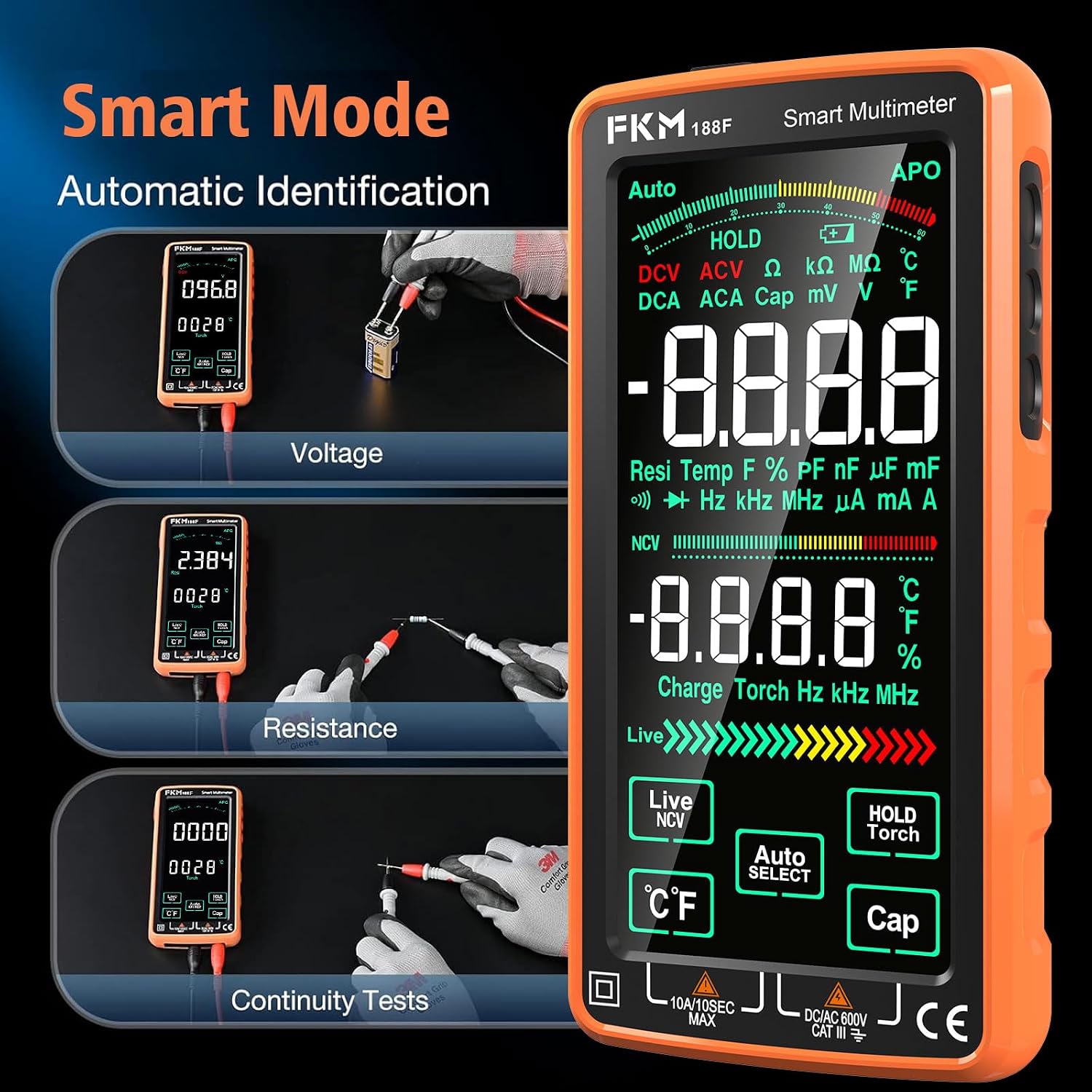 FKM Rechargeable Digital Multimeter Tester,Voltmeter w/ 5″ Touch Screen - Image 6
