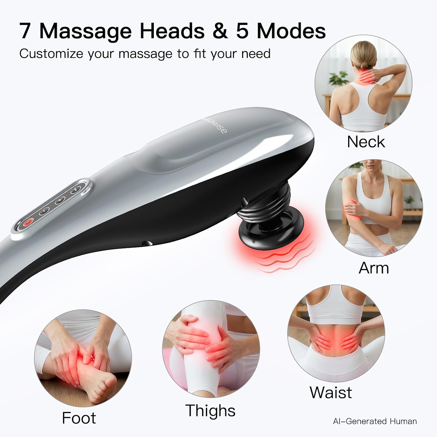 MEGAWISE Handheld Back Massager | Deep Tissue Percussion Massage for Back, Neck, Shoulders, Waist and Legs (Cordless Silver) - Image 3