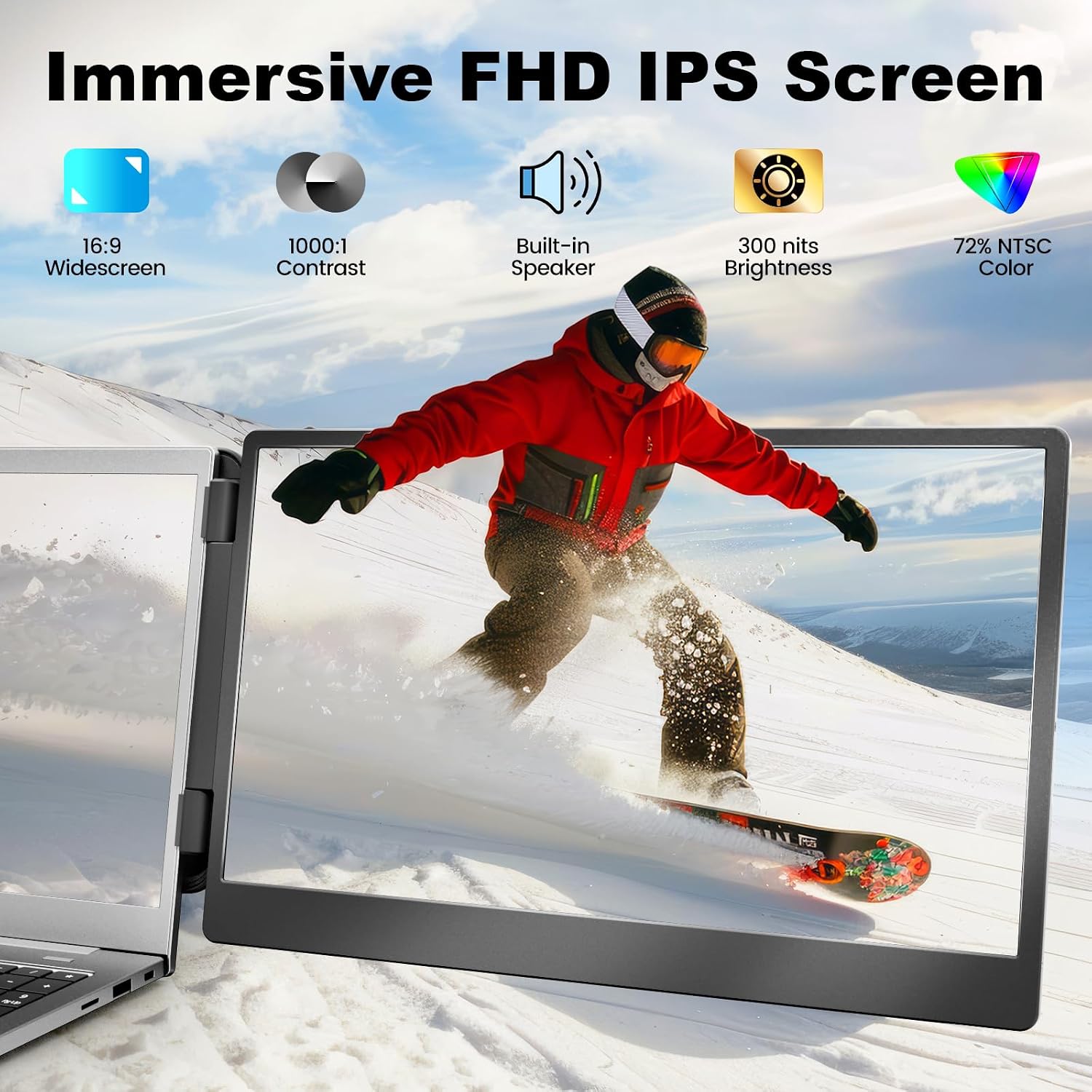 KEFEYA Laptop Screen Extender, 14.2" Portable Monitor for Laptop with Full HD IPS Display, Monitor Extender Compatible with Mac, Windows, Chrome, Fits 13-17 Inch Laptops - Image 2
