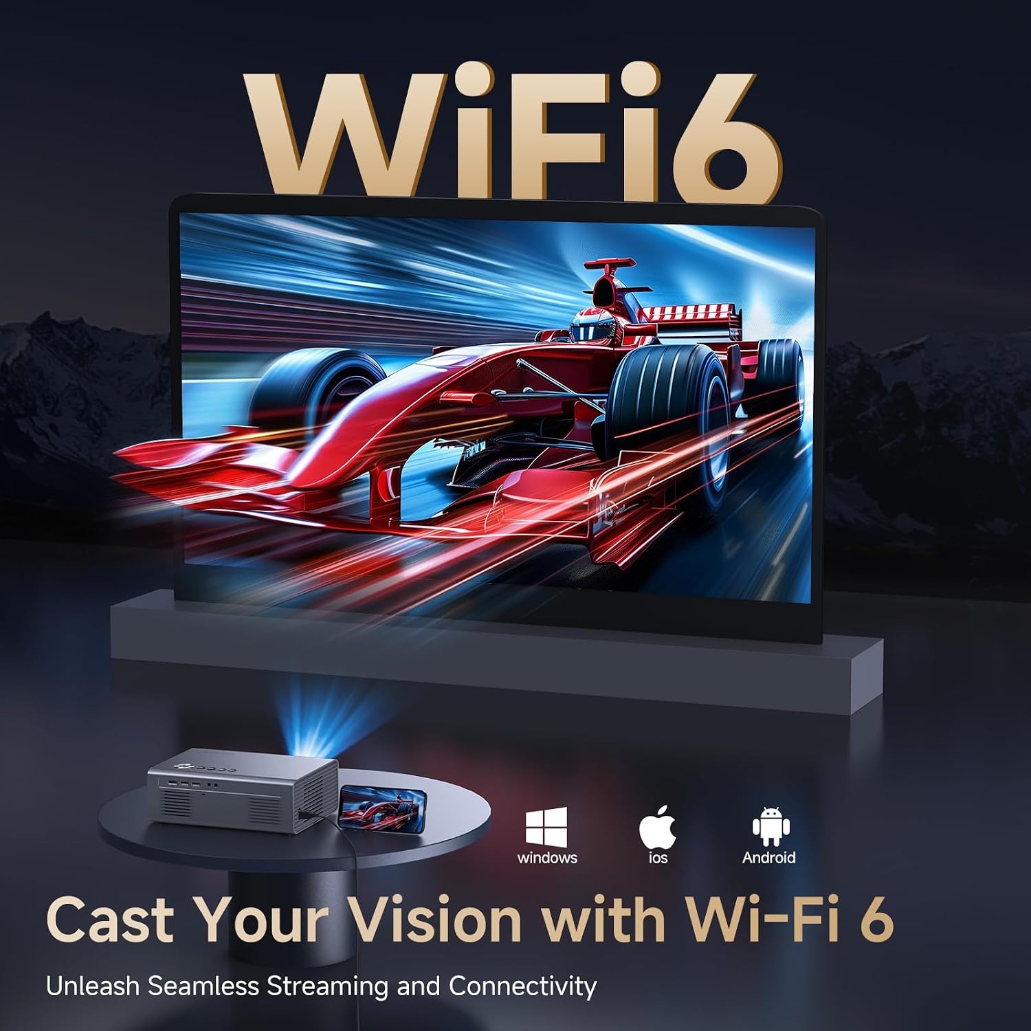 4K-Projector with WiFi and Bluetooth, AI Auto Focus&6D Keystone Dolby Audio HDR10+, KOGATA Smart Projector with Built-in Apps, Outdoor Movie Portable for Home Theater, Bedroom, Ceiling - Image 7