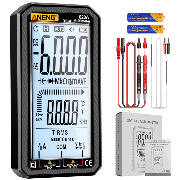 Digital Multimeter 6000 Counts Auto Ranging Voltmeter with LCD,Measures Ac/DC Current,Voltage,Resistance Temperature, for Electricians,DIY (620A Black)