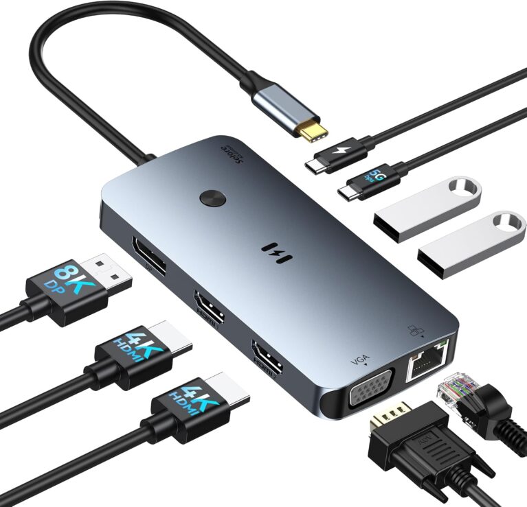 Selore USB C Docking Station Dual Monitor,Laptop Docking Station 3 Monitors