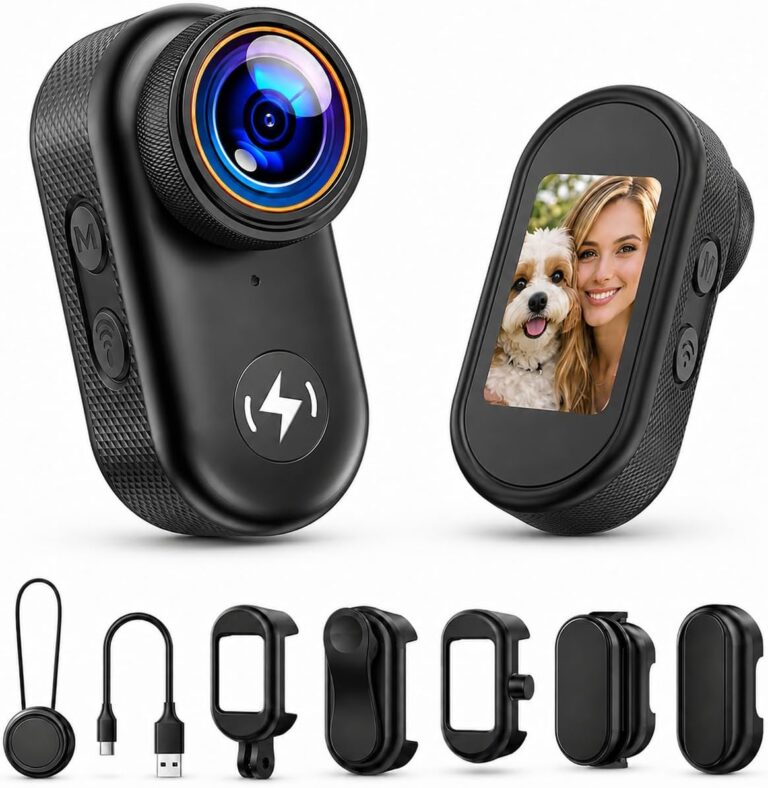 4K Mini Body Camera with 64GB Card, Thumb Action Camera with WiFi, 1.47" HD Screen & Magnetic Mount, Wearable POV Camera for Pet Cycling Motorcycle Sports Vlogging